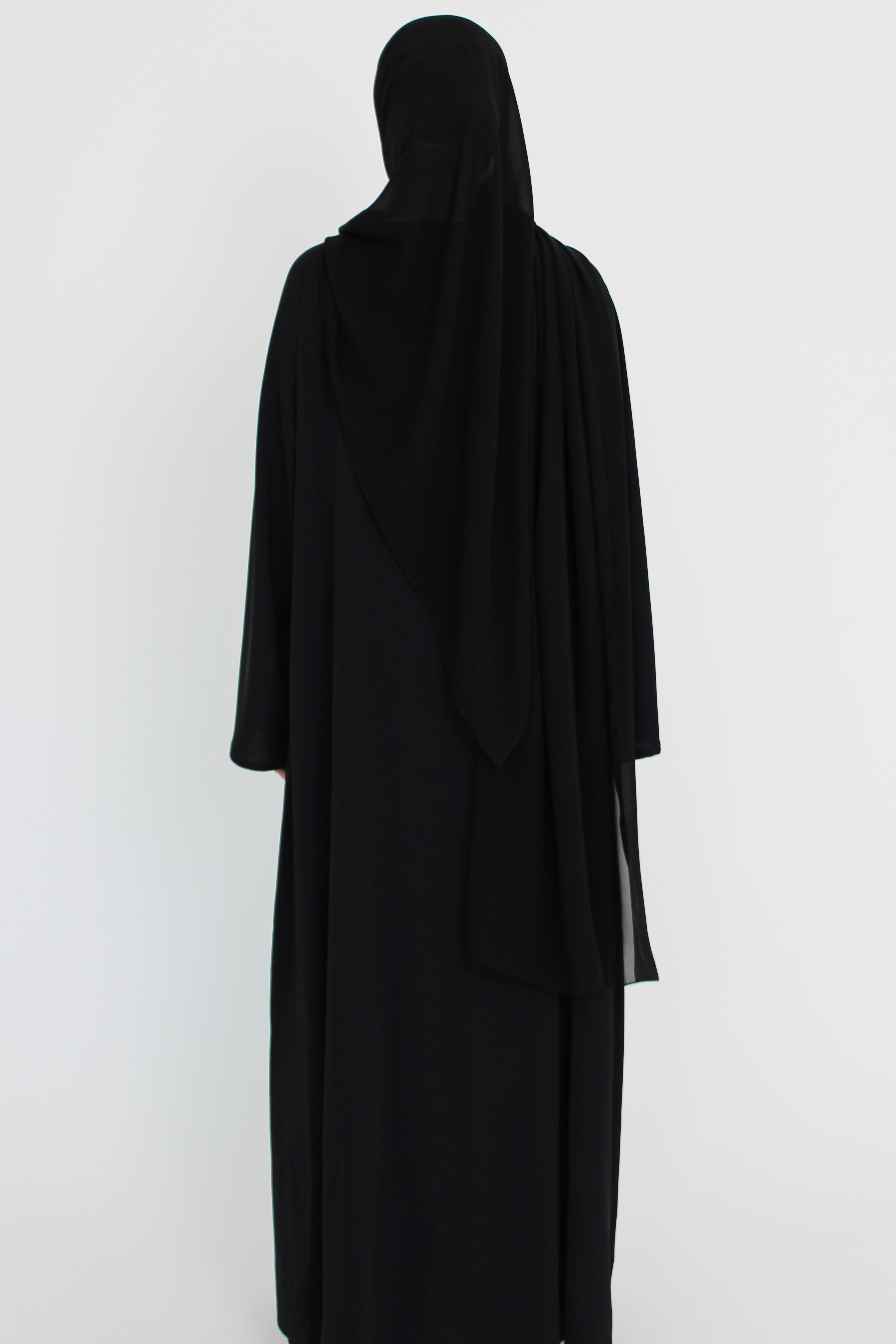 Black Signature Bell Sleeve Abaya with hijab