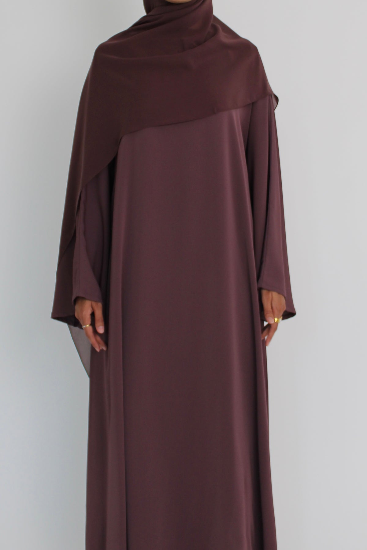 Mauve Signature Bell Sleeve Abaya with hijab