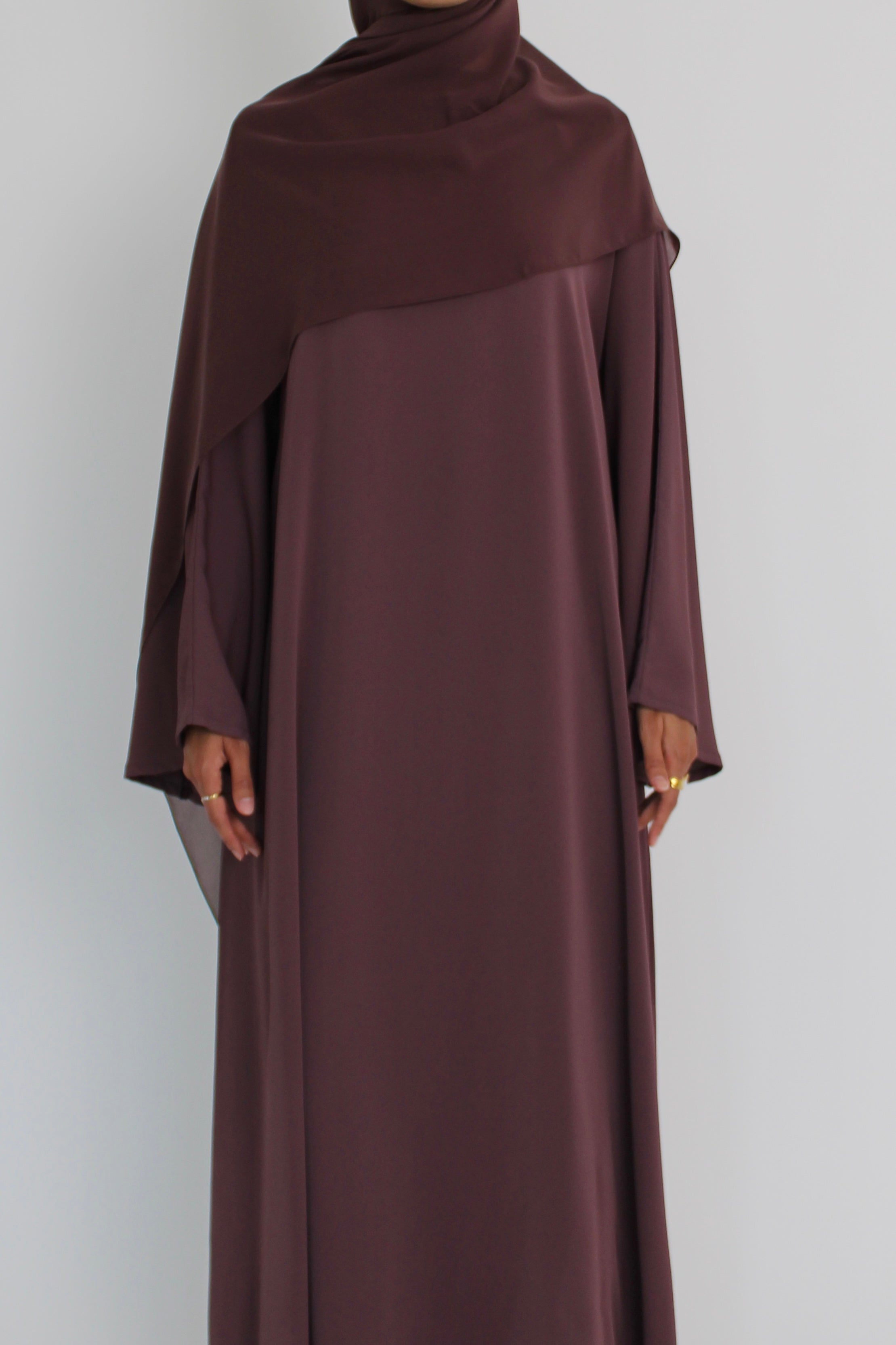 Mauve Signature Bell Sleeve Abaya with hijab