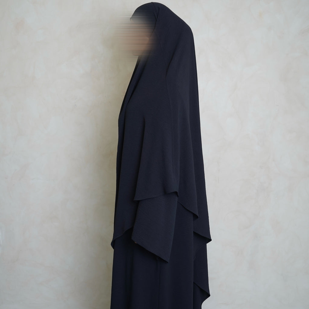 Extra Long Crepe Navy Grey Khimar with Niqab Ties