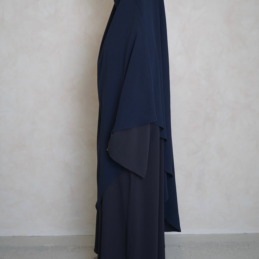 Extra Long Crepe Navy Blue Khimar with Niqab Ties