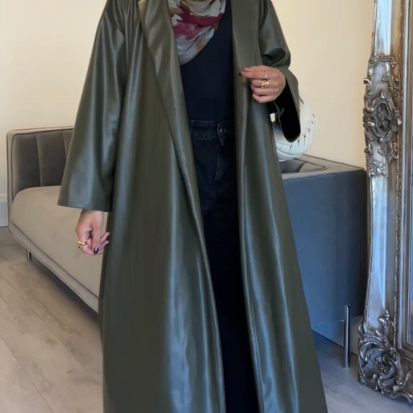 Faux Leather Trench Coat Olive Green
