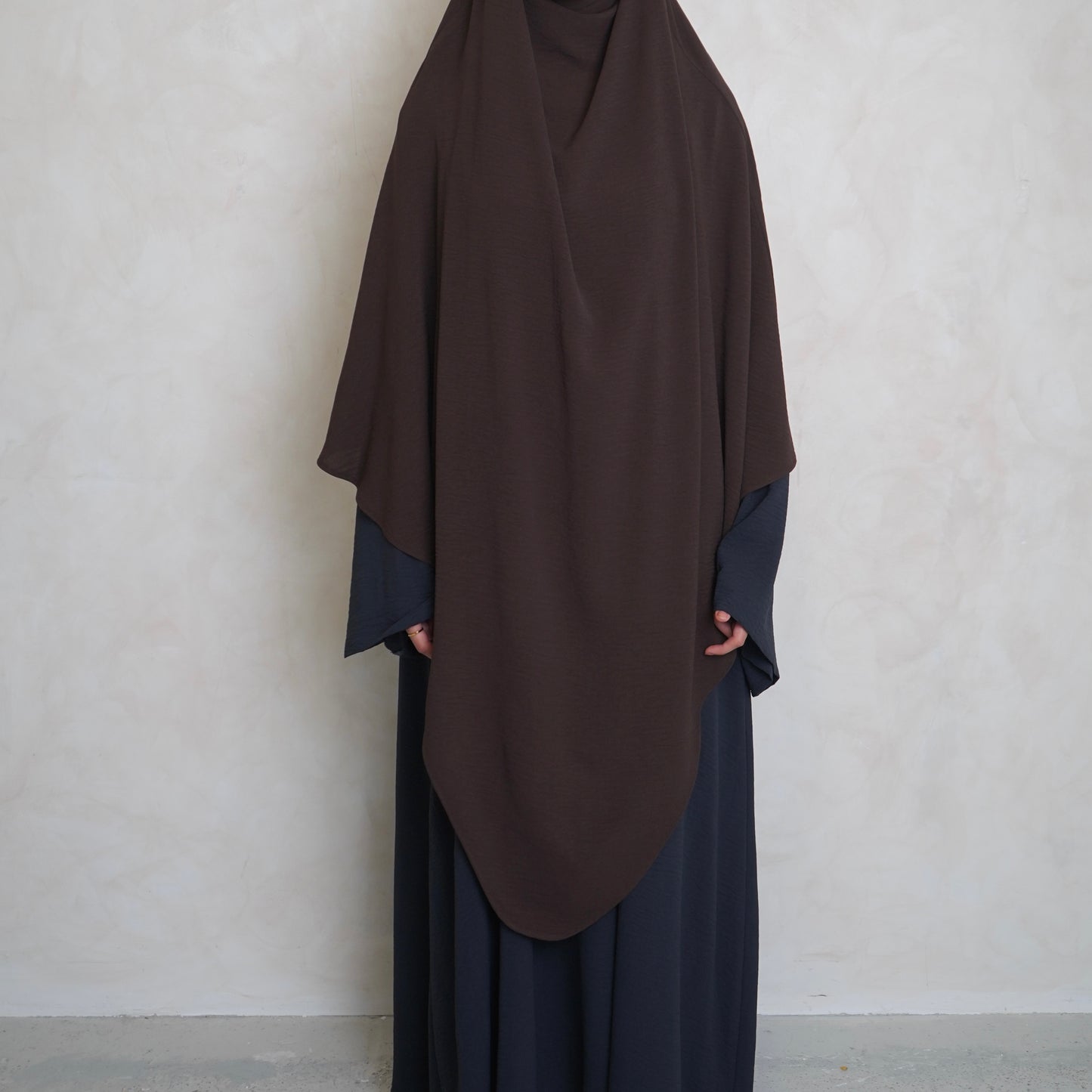 Extra Long Crepe Choc Brown Khimar with Niqab Ties