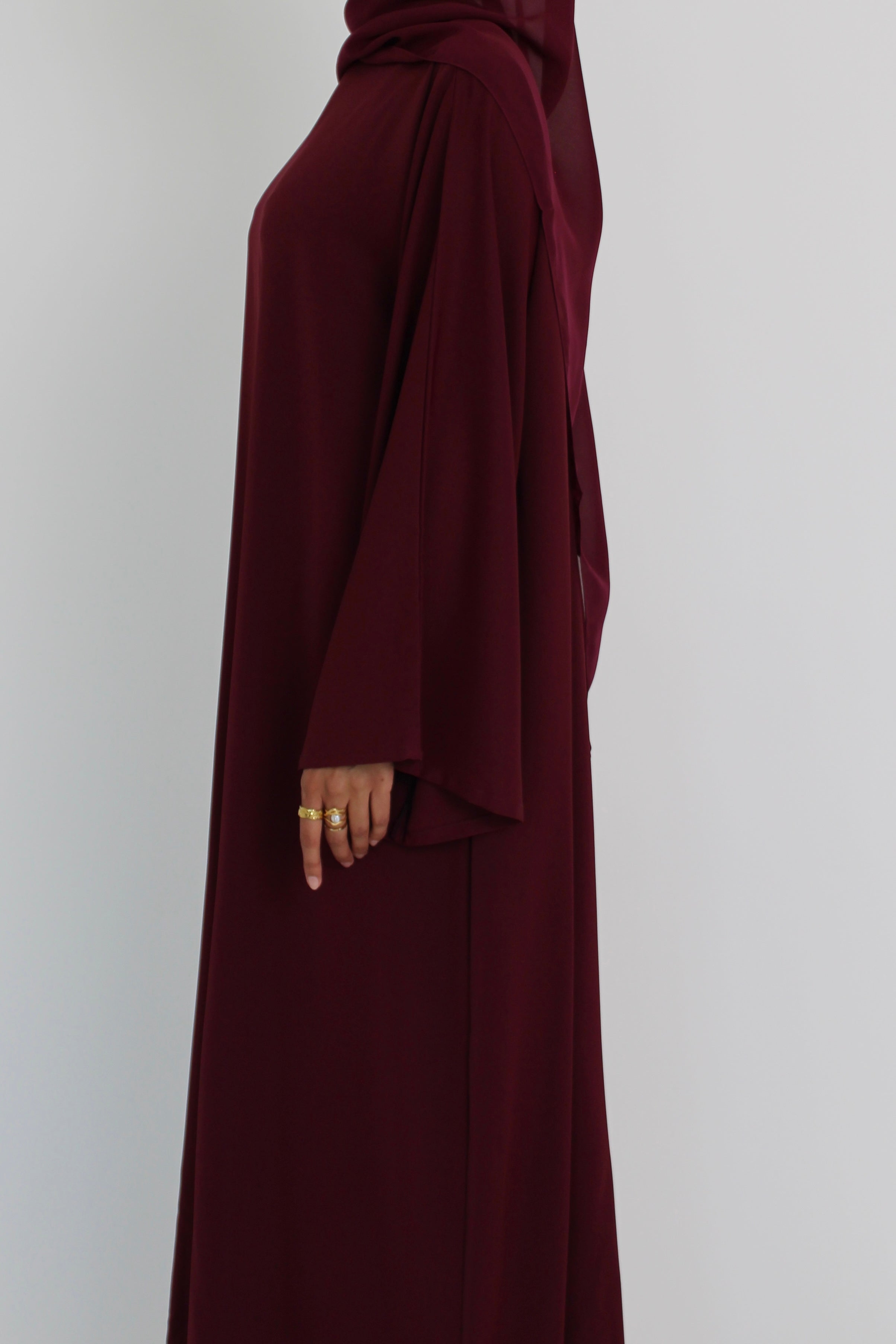 Wine Red Signature Bell Sleeve Abaya with hijab
