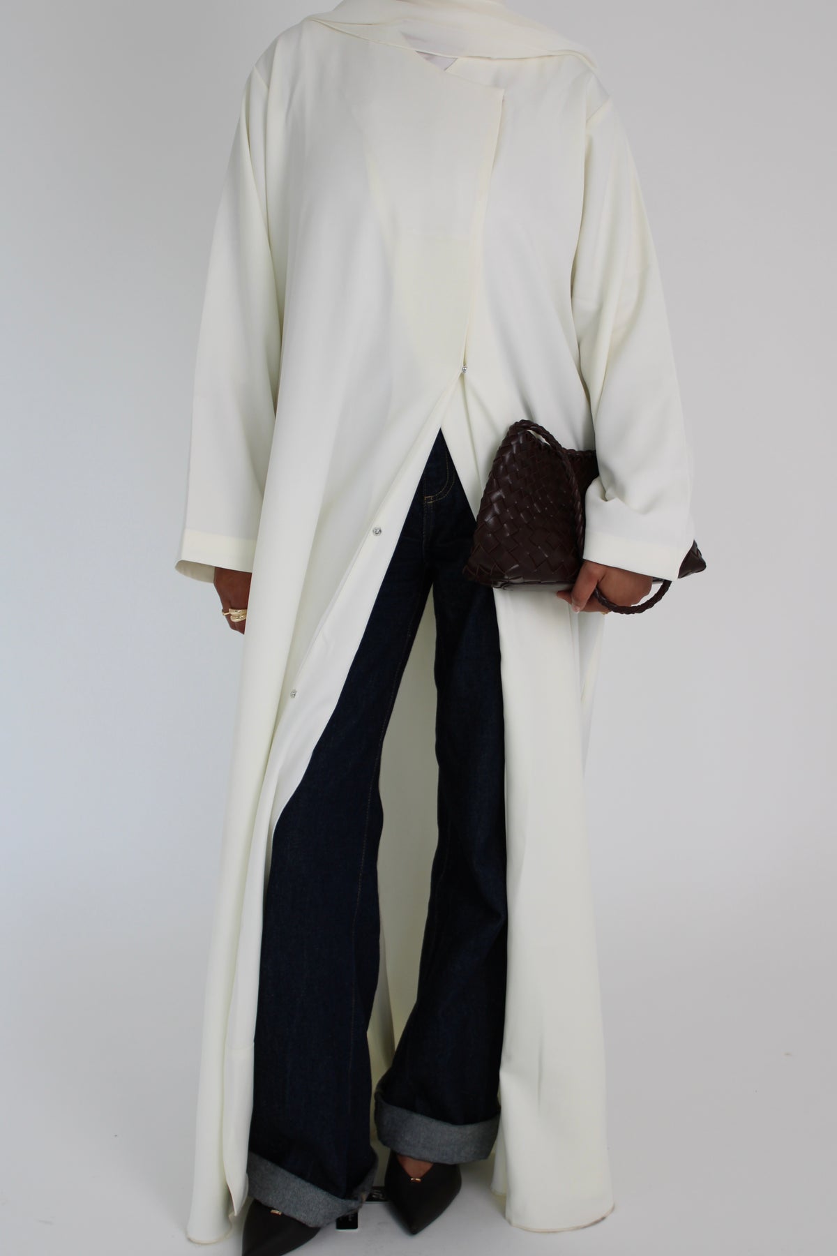 Ivory Draped Coat with Matching Sheila Hijab