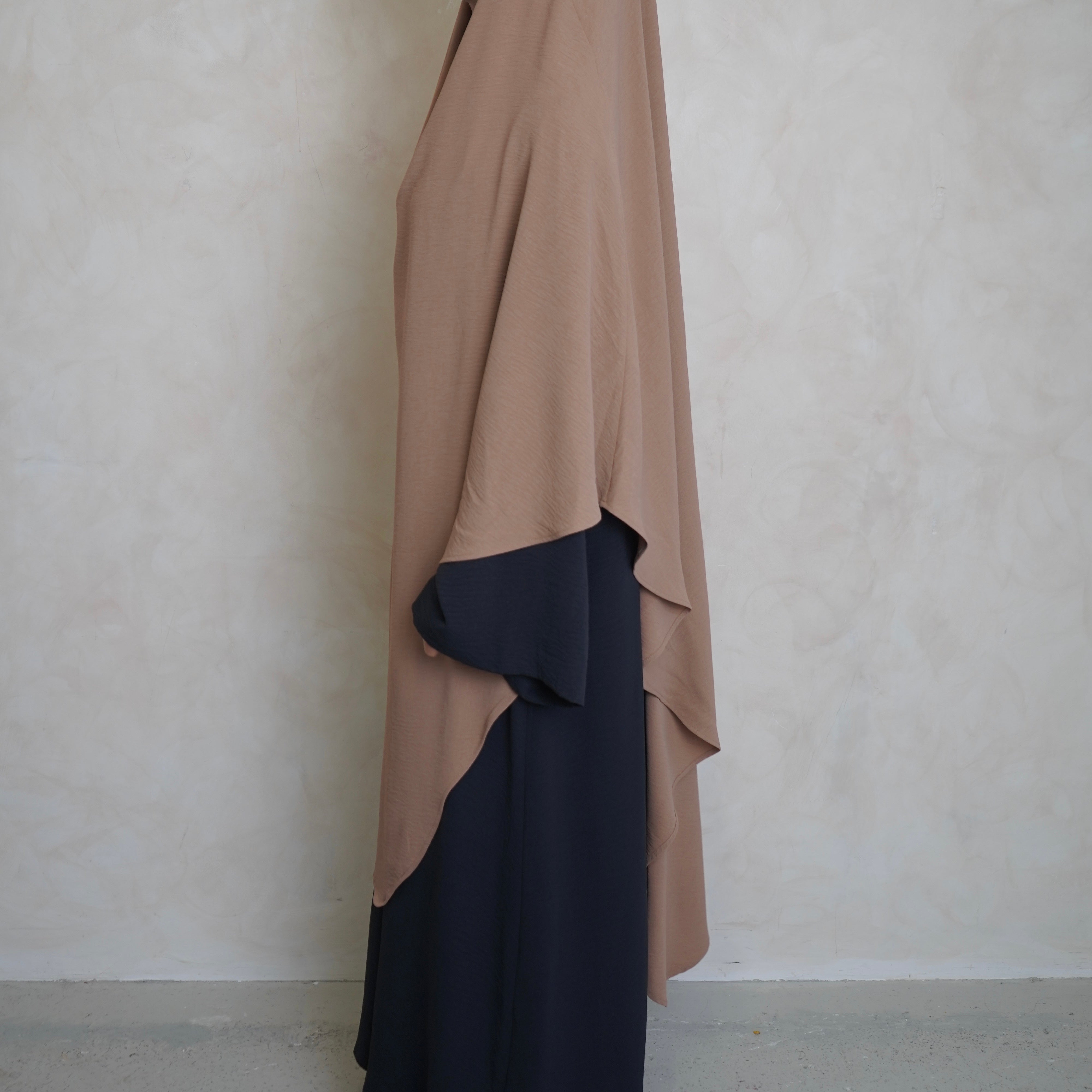 Extra Long Crepe Cream Khimar with Niqab Ties