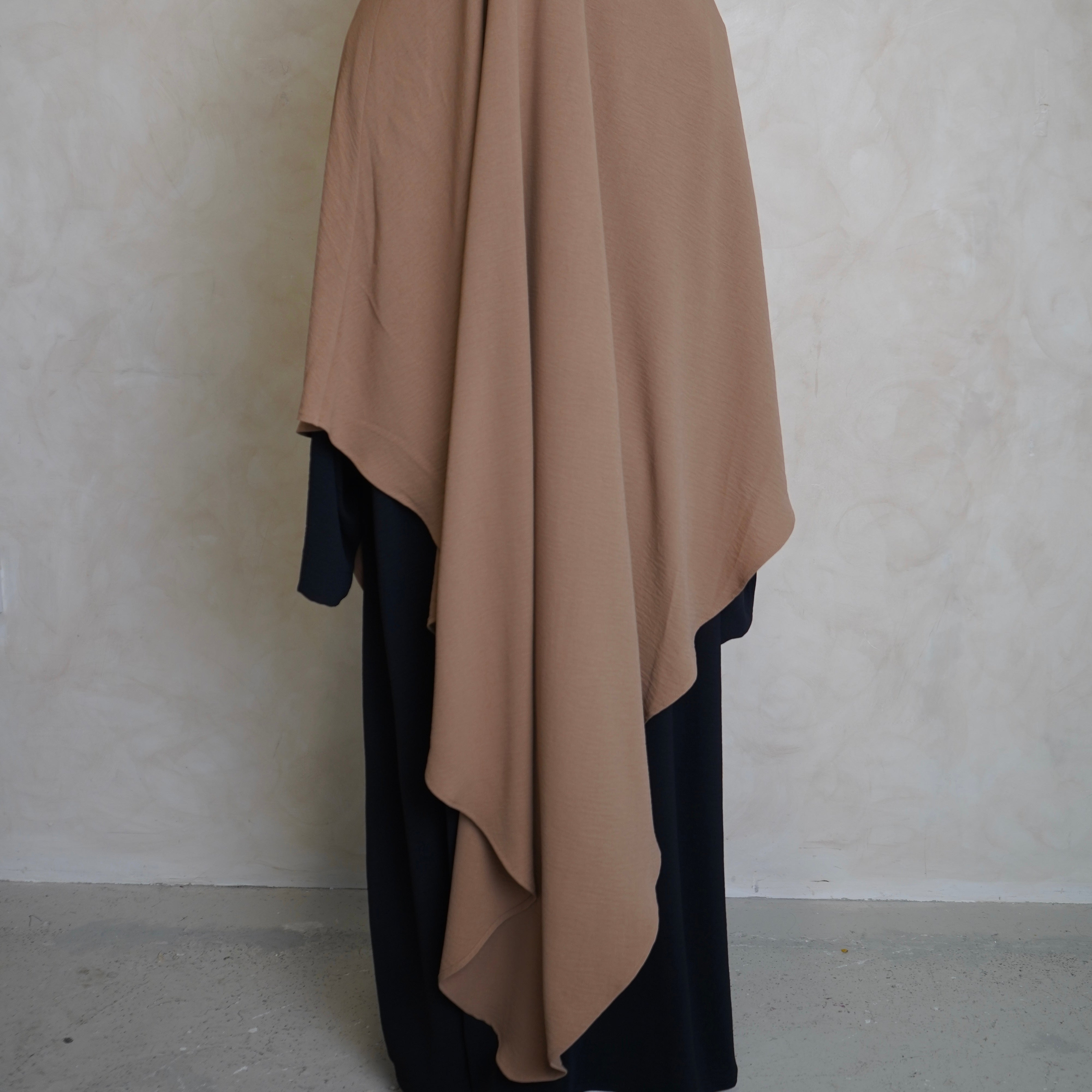 Extra Long Crepe Cream Khimar with Niqab Ties