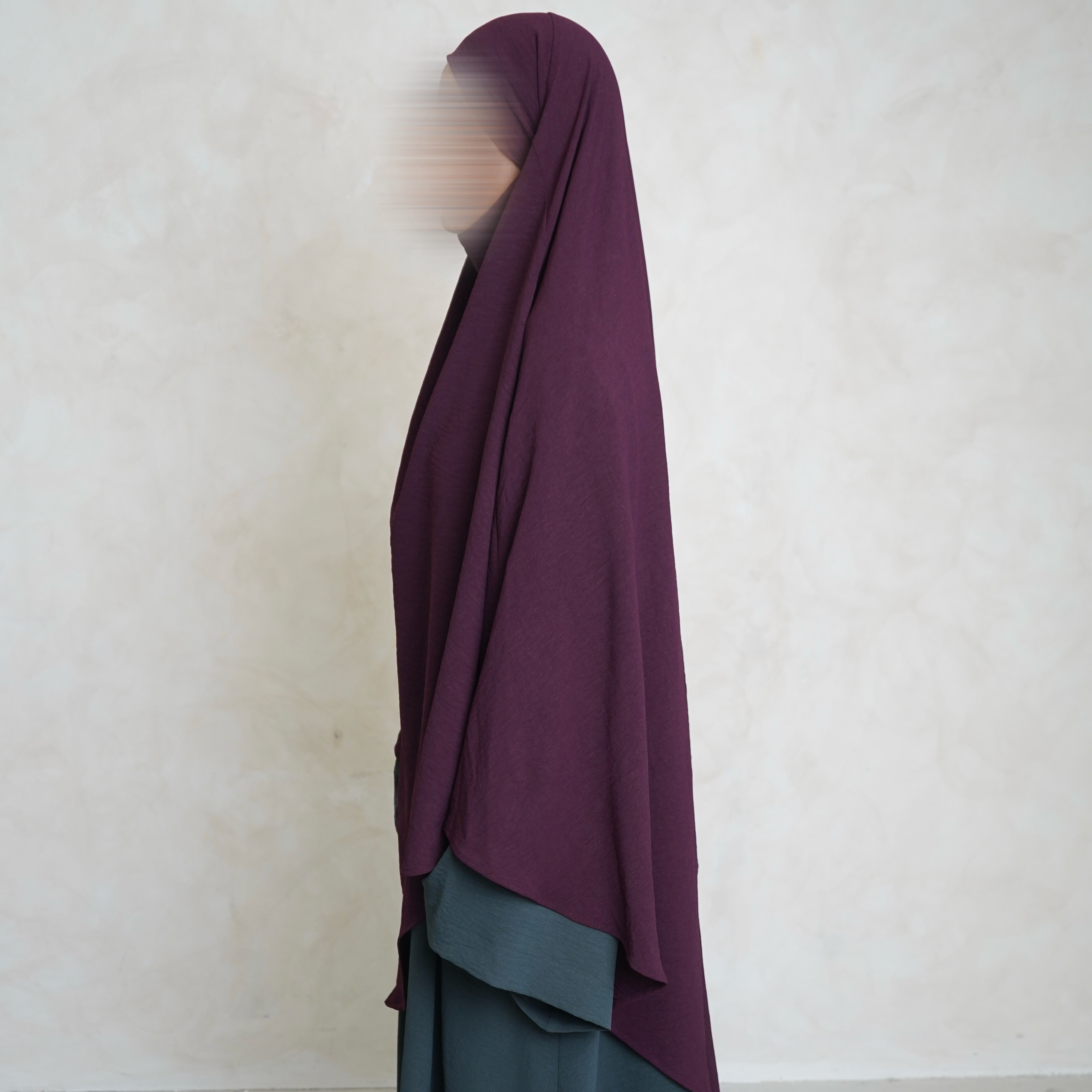 Burgundy Crepe Khimar with Niqab Ties