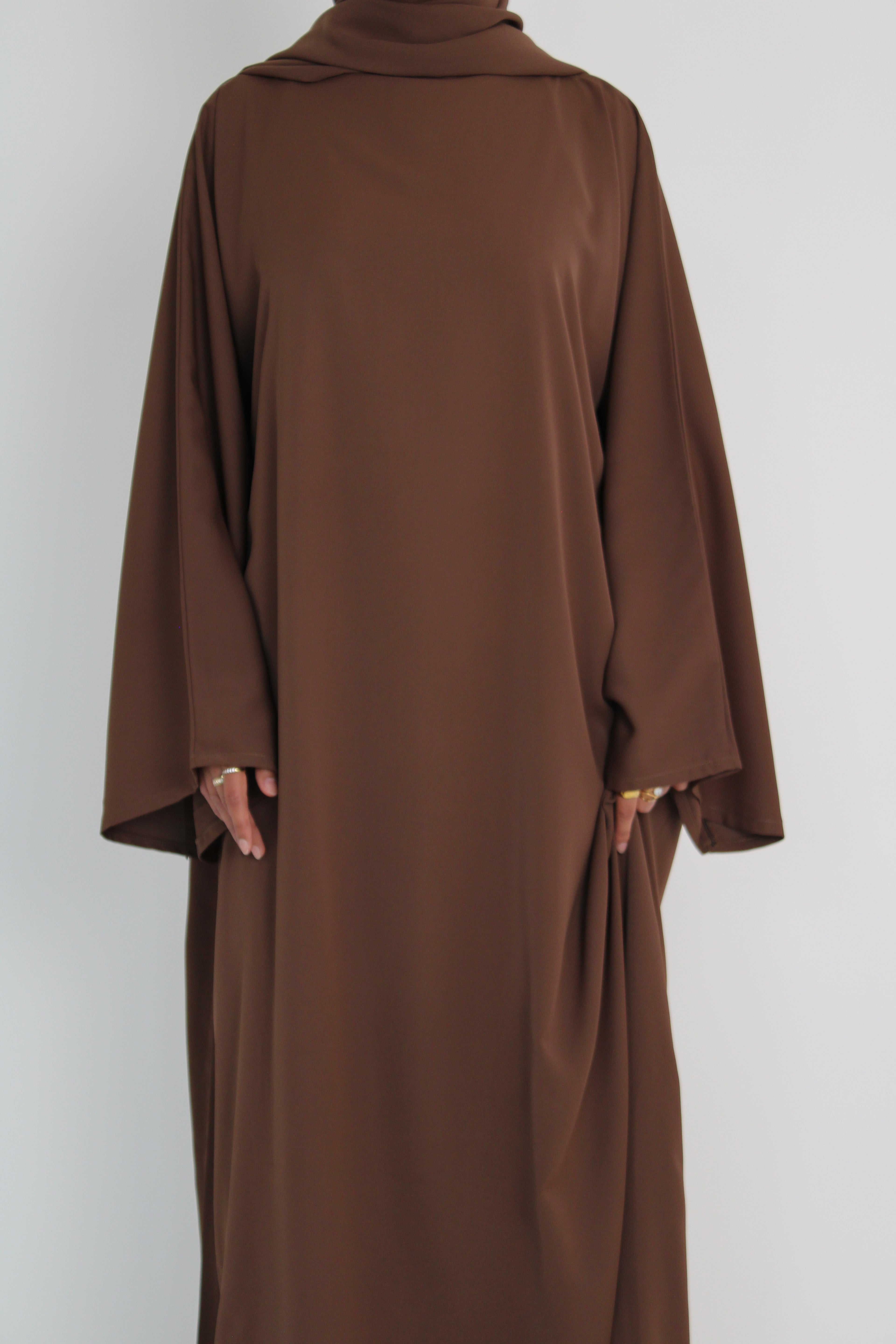 Brown Signature Bell Sleeve Abaya with hijab