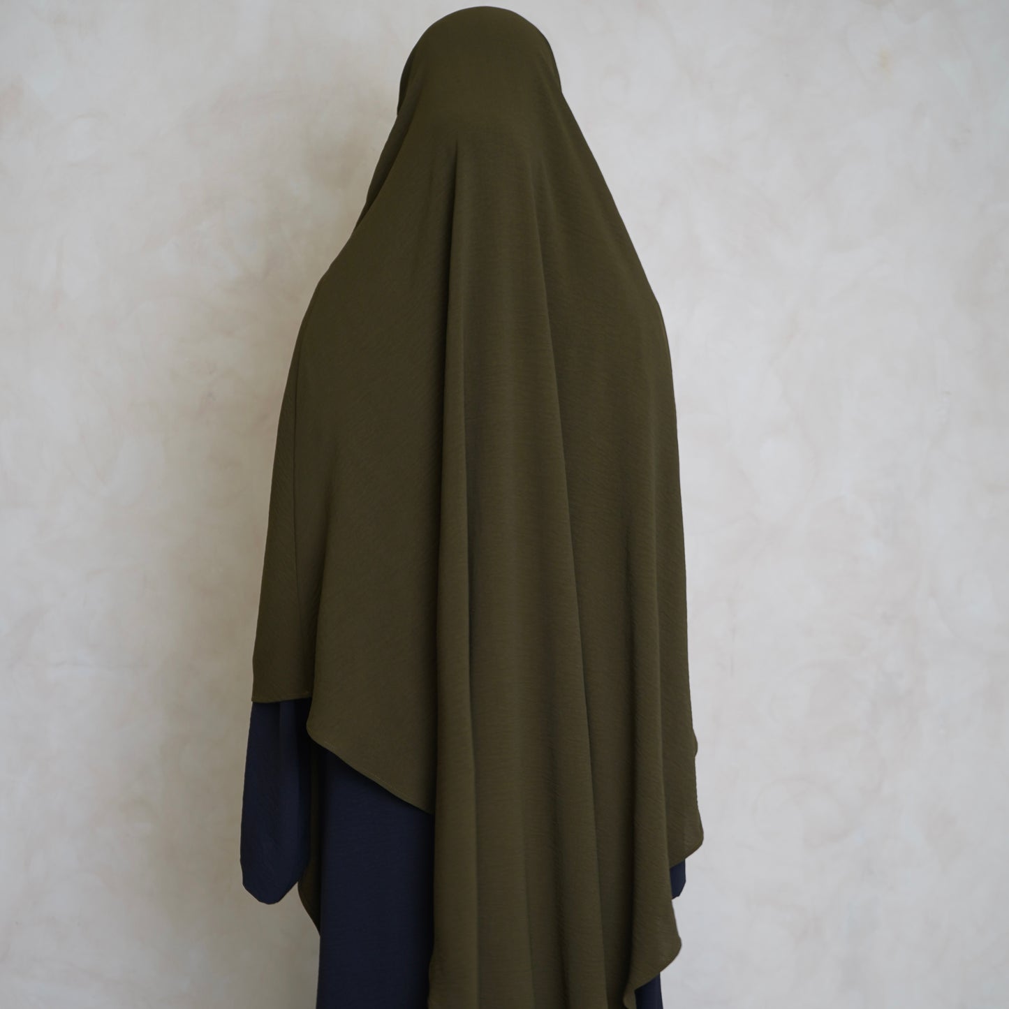 Extra Long Crepe Olive Green Khimar with Niqab Ties