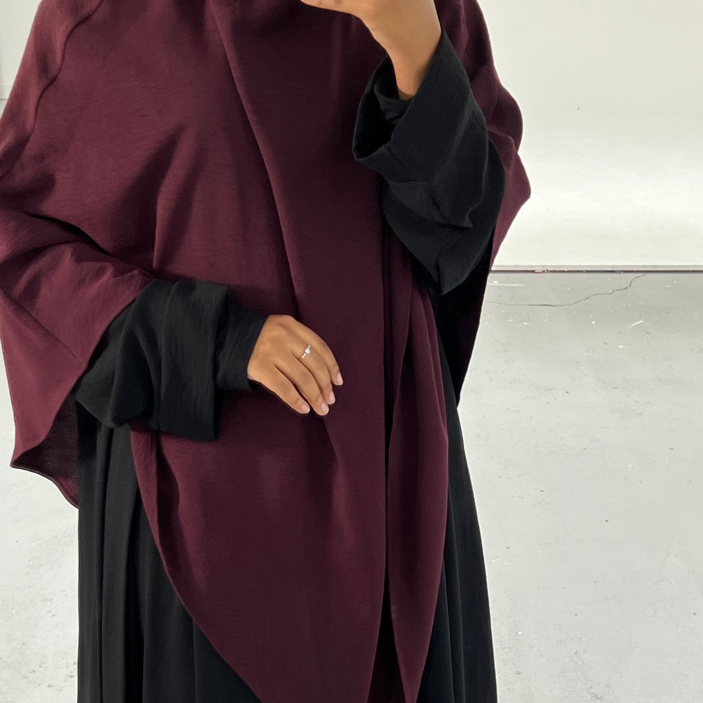 Burgundy Crepe Khimar with Niqab Ties