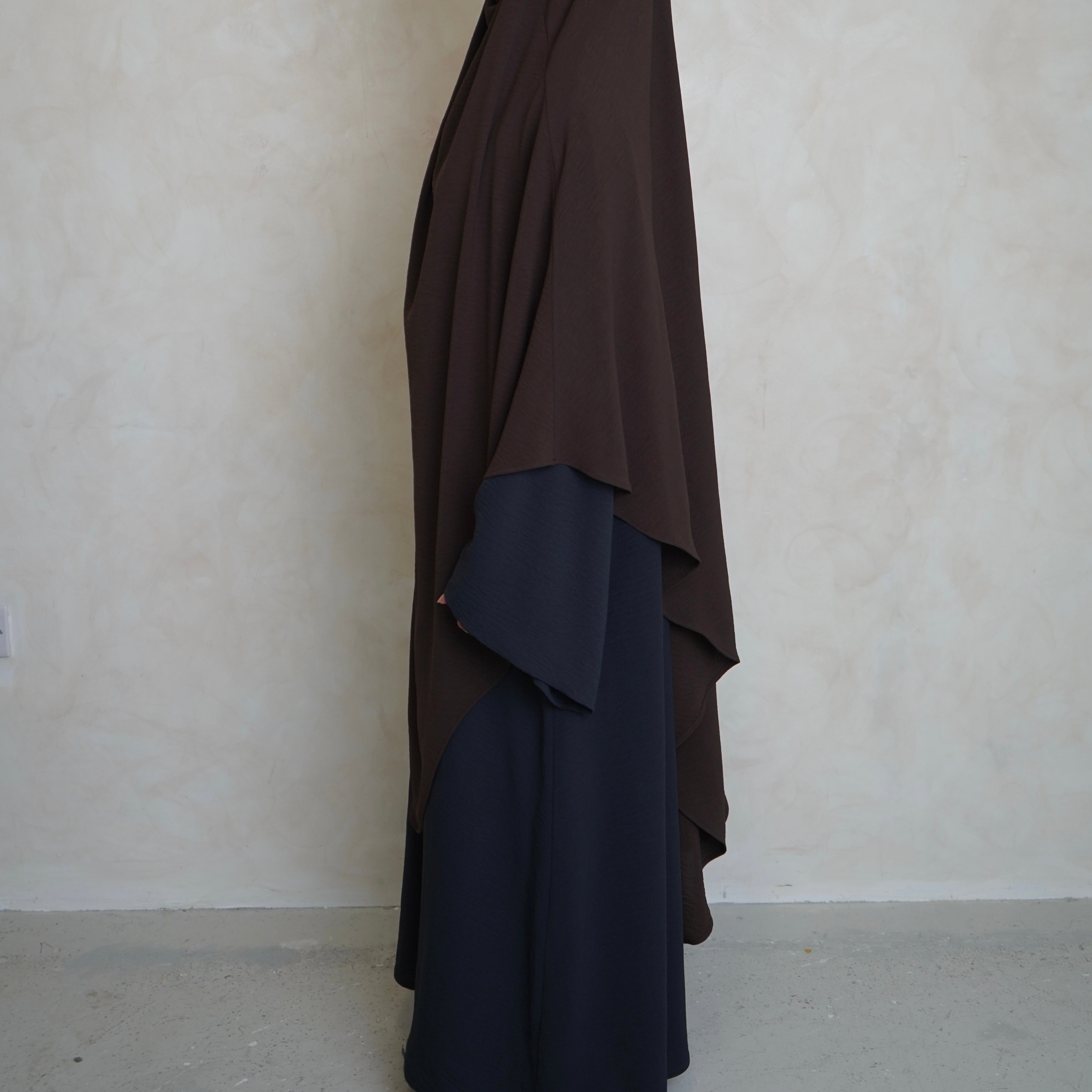 Extra Long Crepe Choc Brown Khimar with Niqab Ties