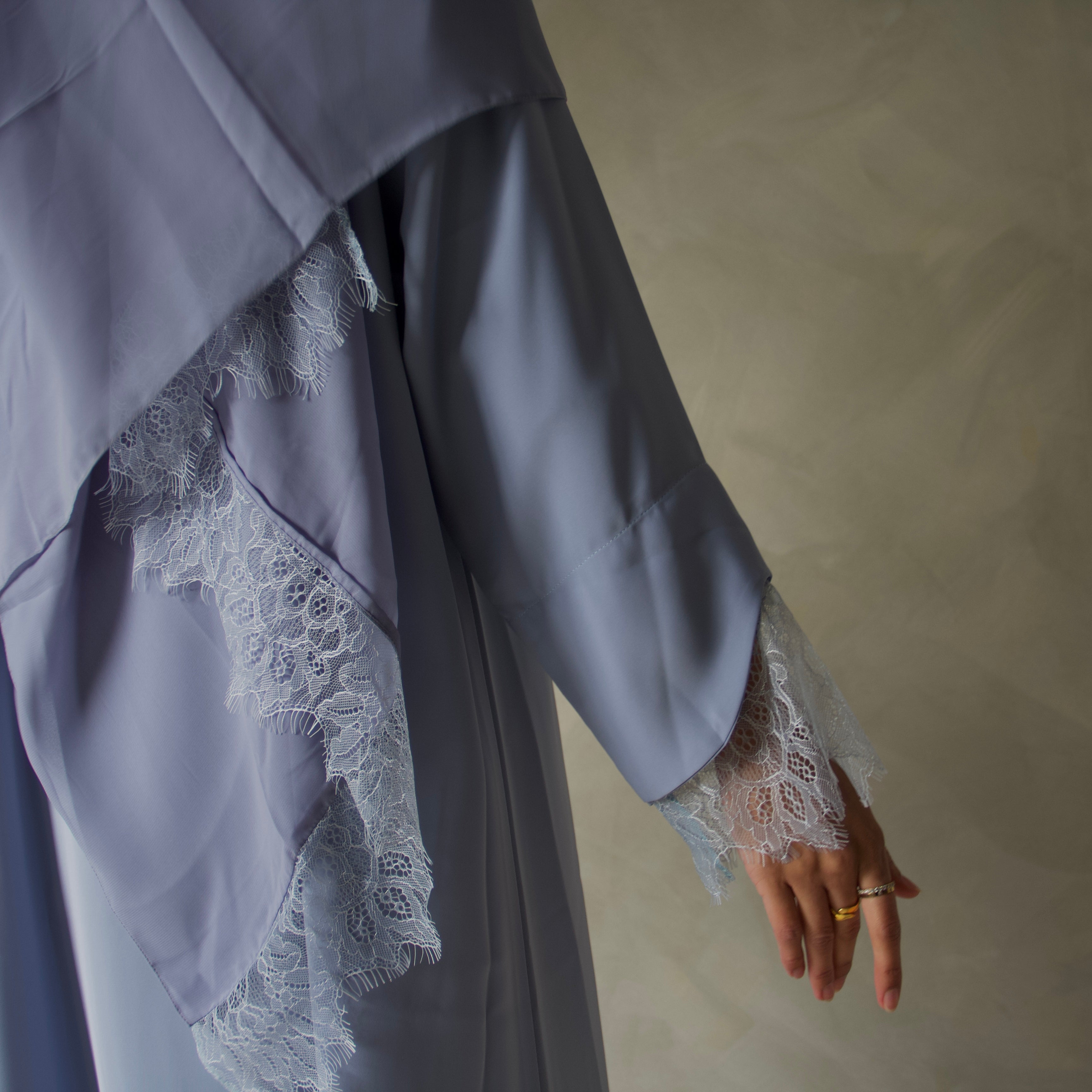 Sky blue laced abaya with sheila scarf