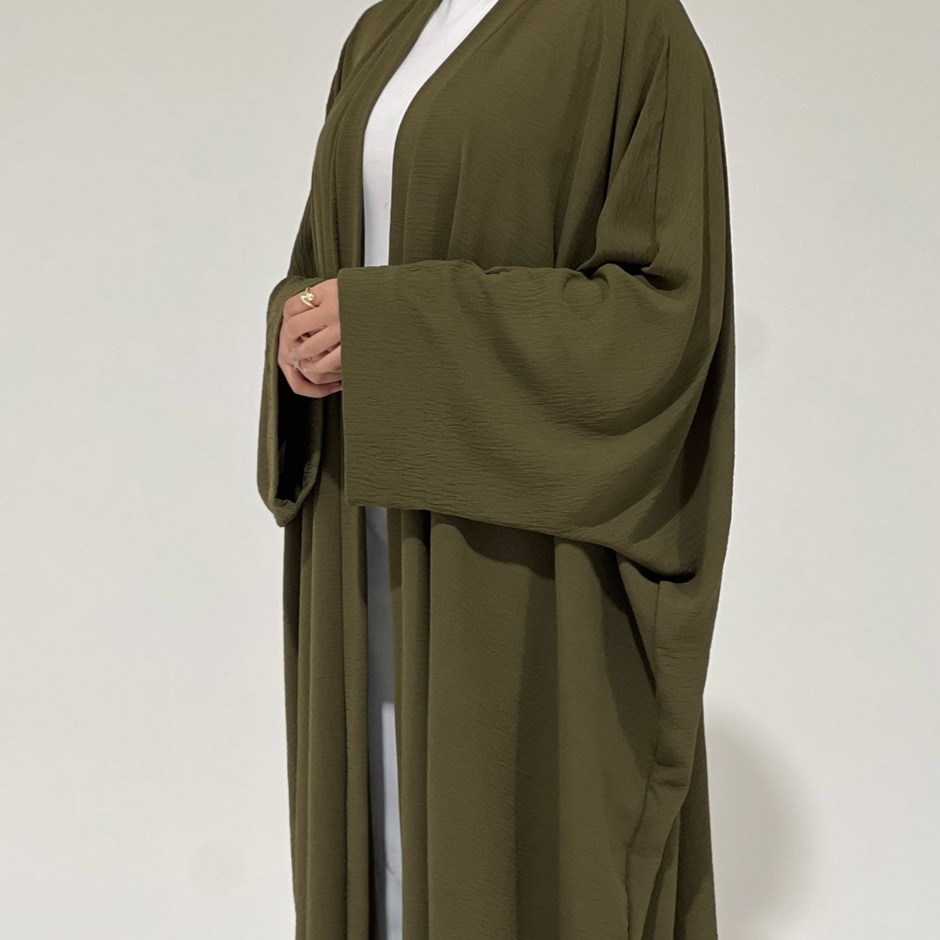 Crepe Flowy Cloak Abaya Olive Green