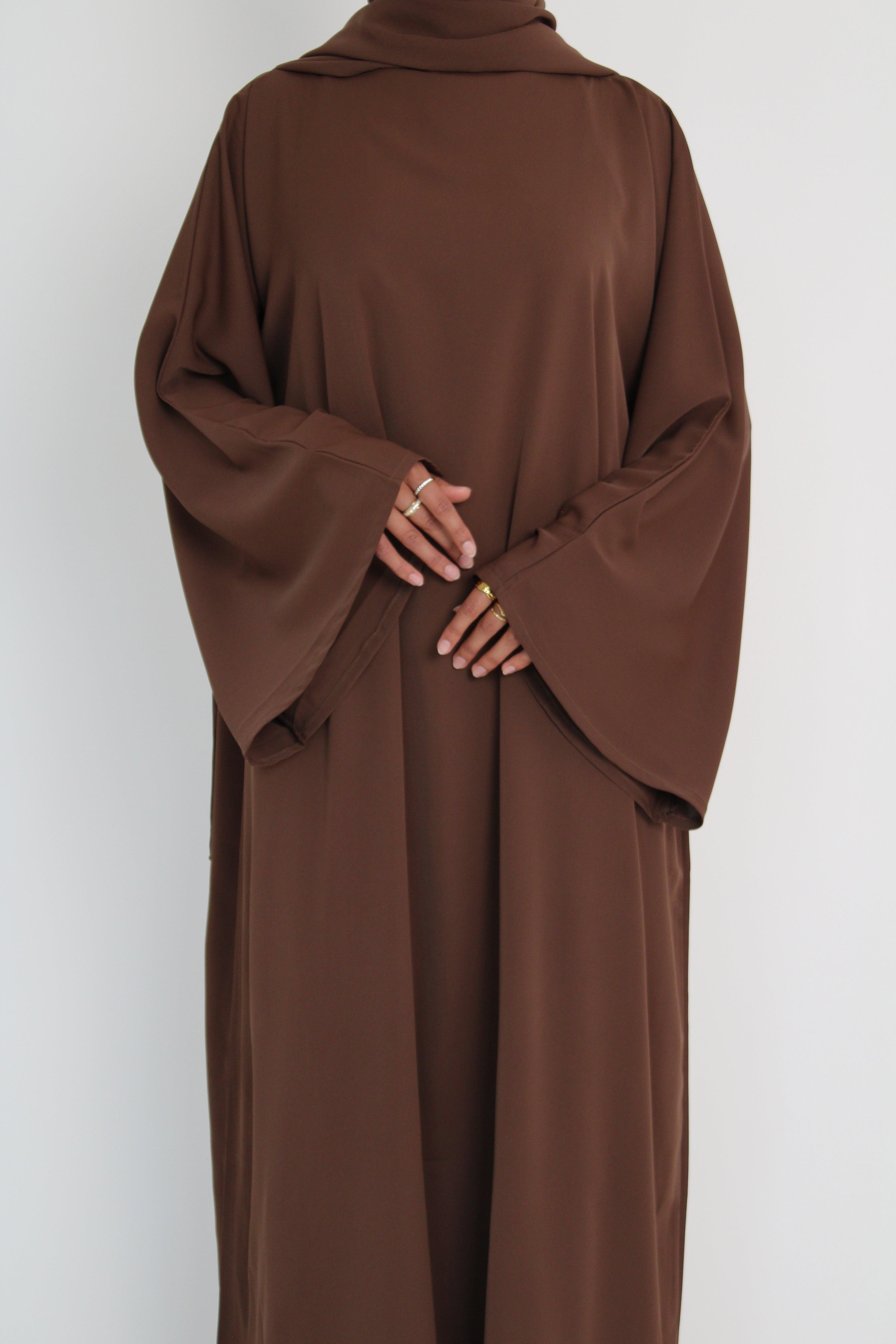 Brown Signature Bell Sleeve Abaya with hijab