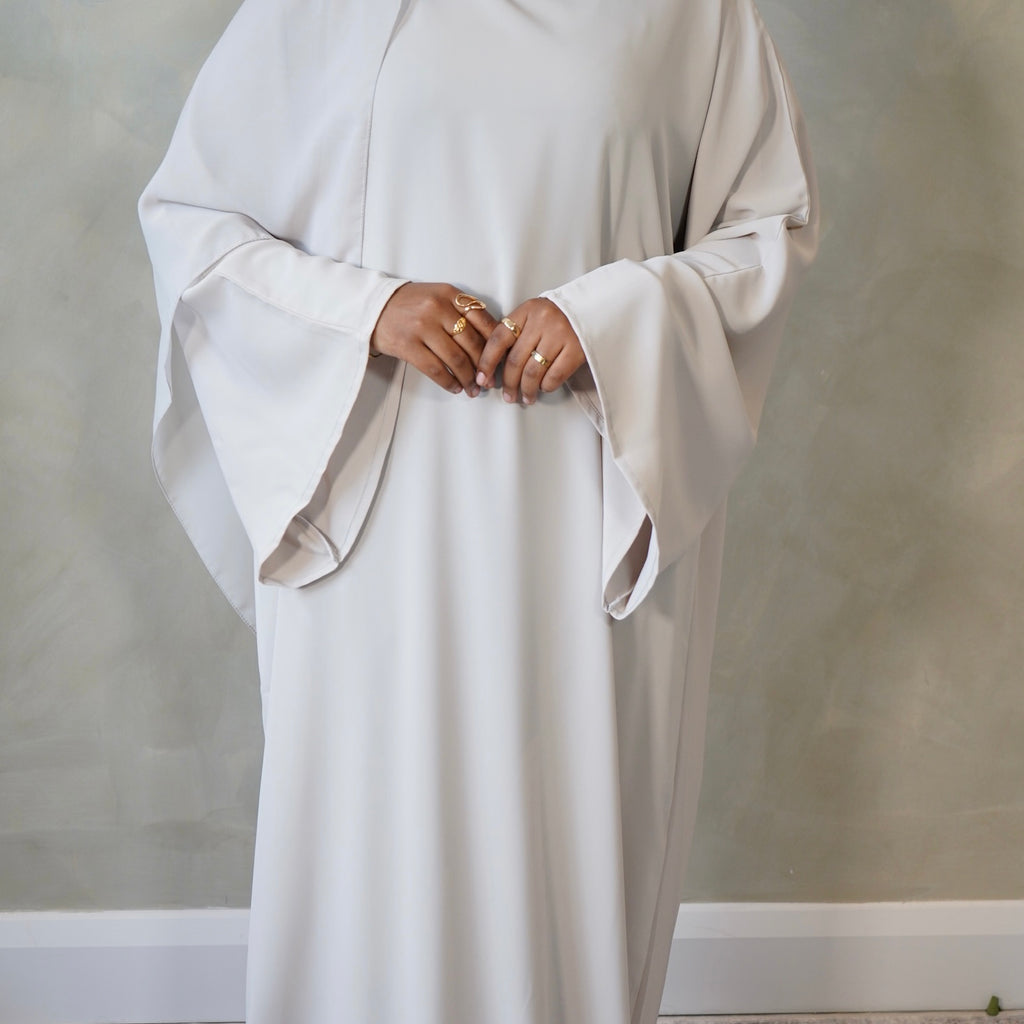 Beige Stone Bell Sleeve Abaya with Sheila Hijab