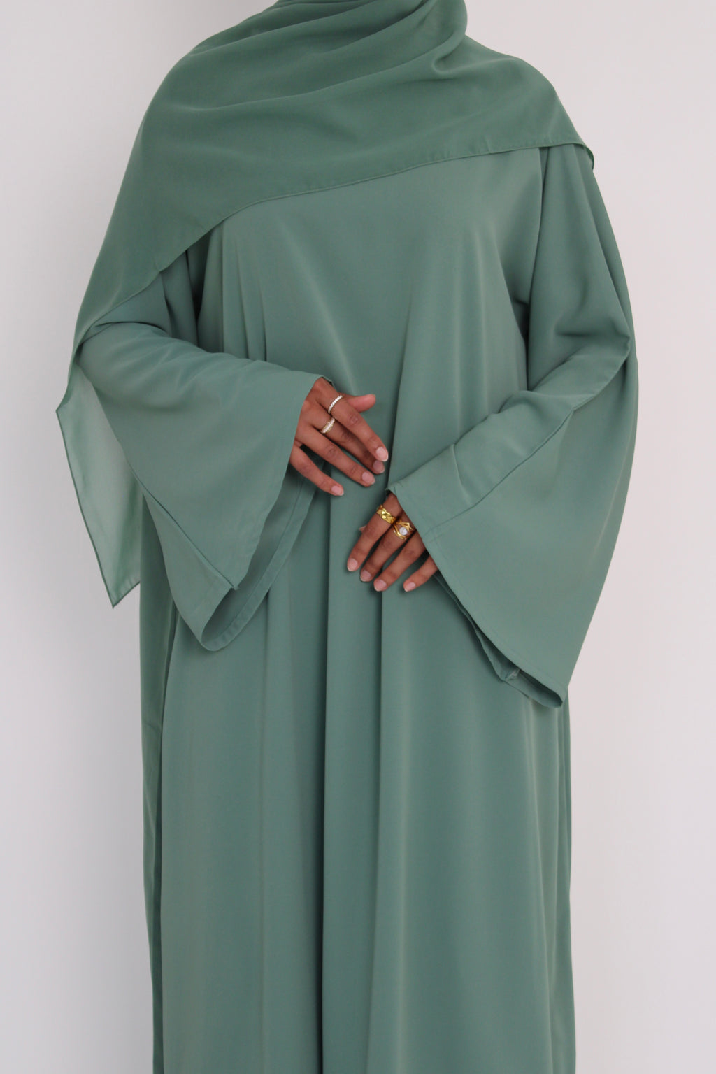 Sage Mist Bell Sleeve Abaya with hijab
