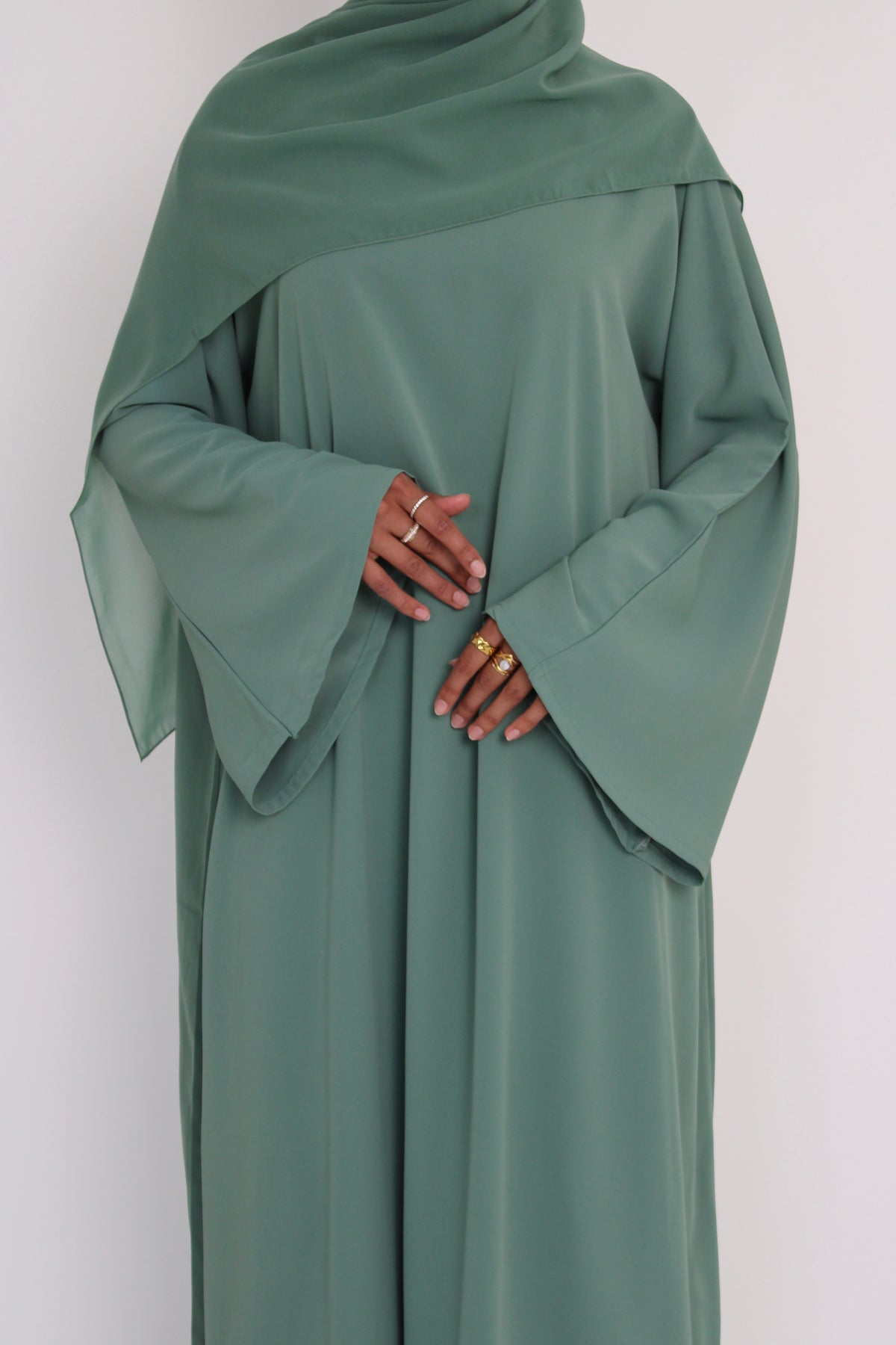 Sage Mist Bell Sleeve Abaya with hijab