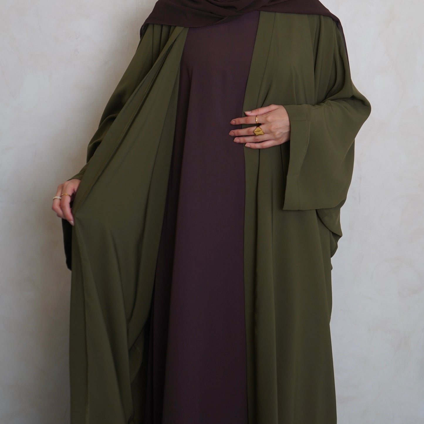 Nahla’s Open Cloak Abaya Olive Green