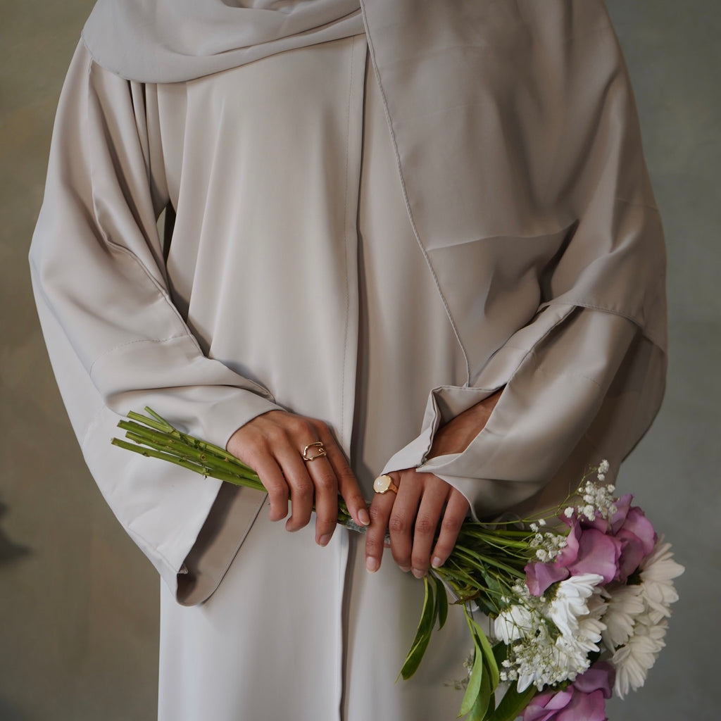 Beige Stone Open Abaya with Sheila Hijab
