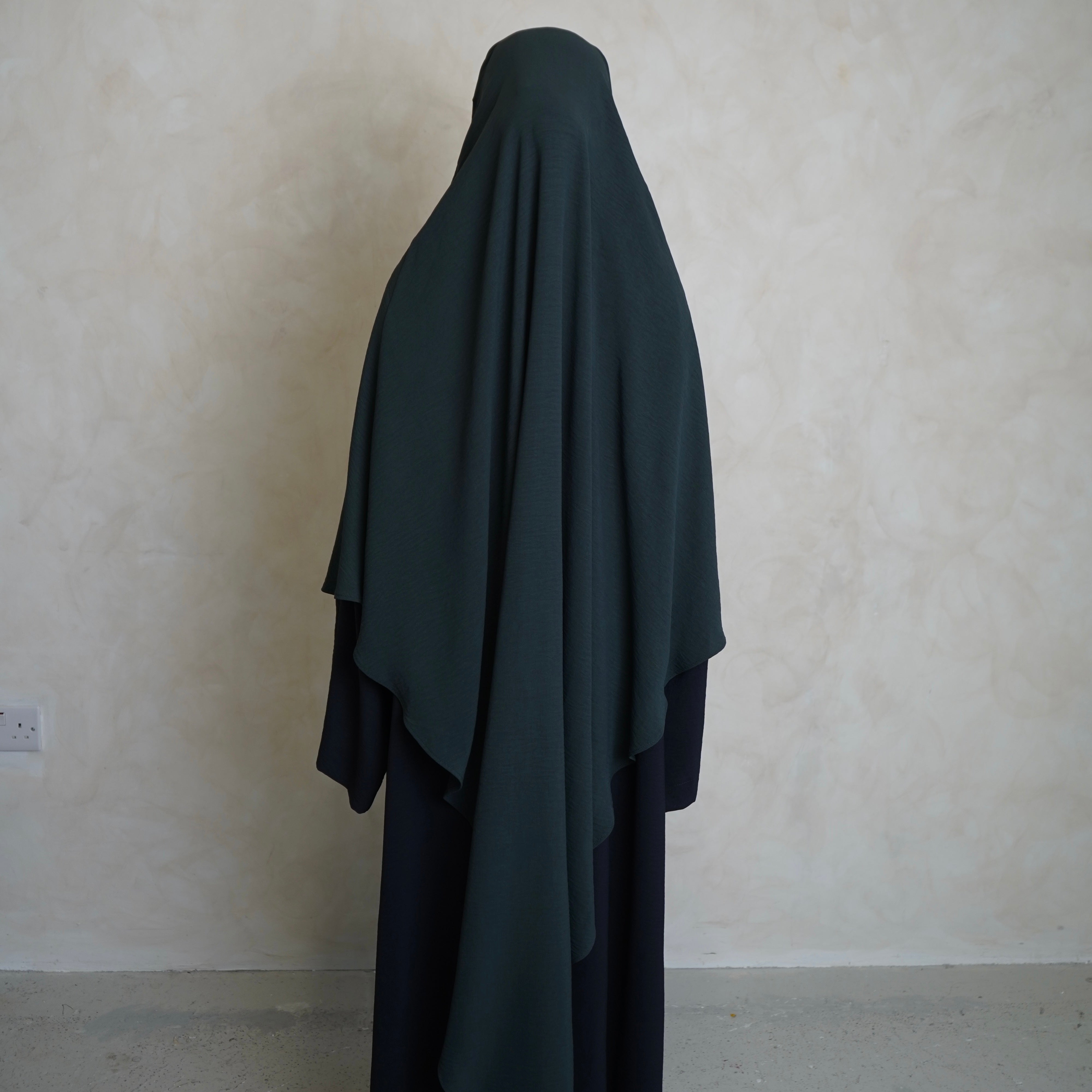 Extra Long Crepe Teal Khimar with Niqab Ties