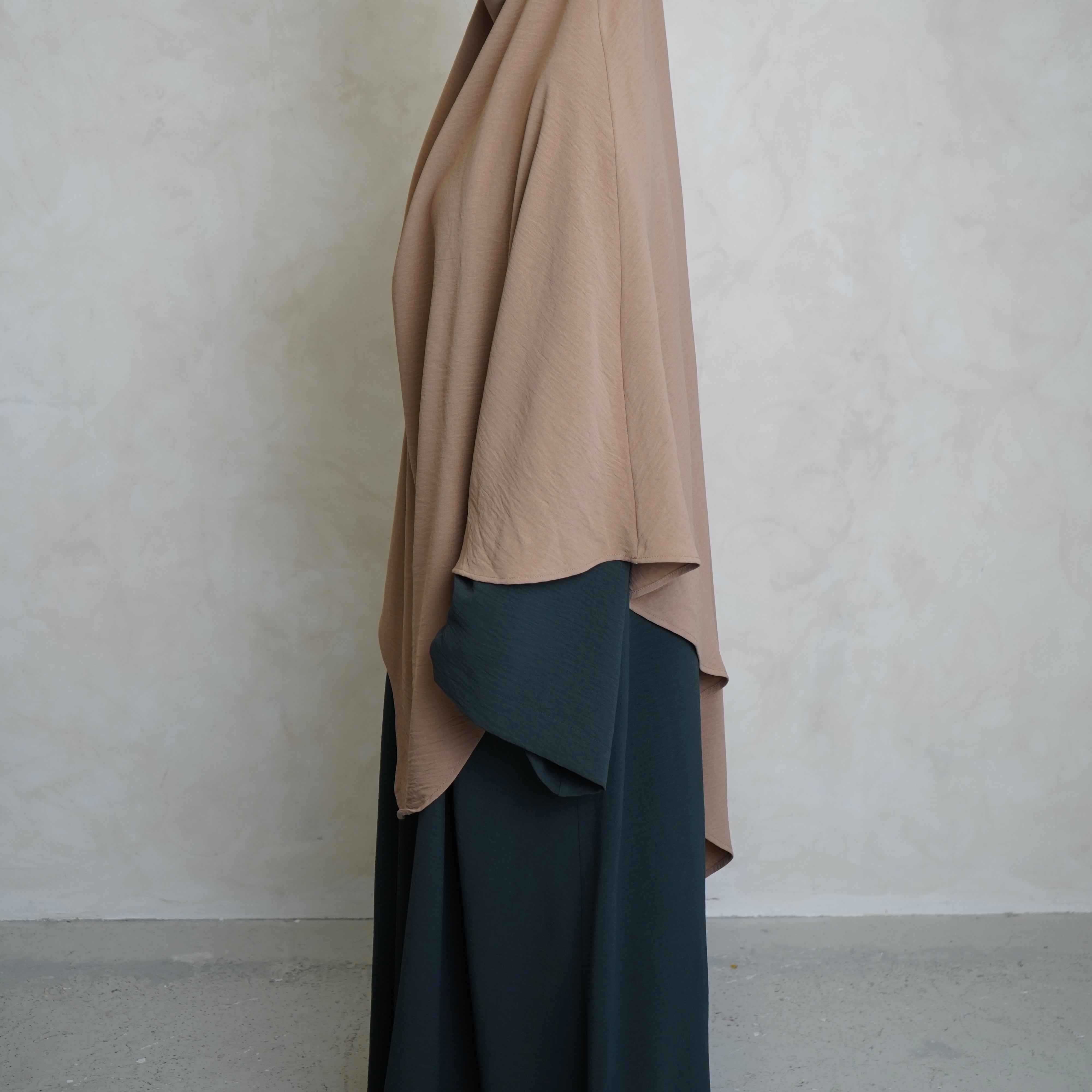 Cream Crepe Khimar with Niqab Ties