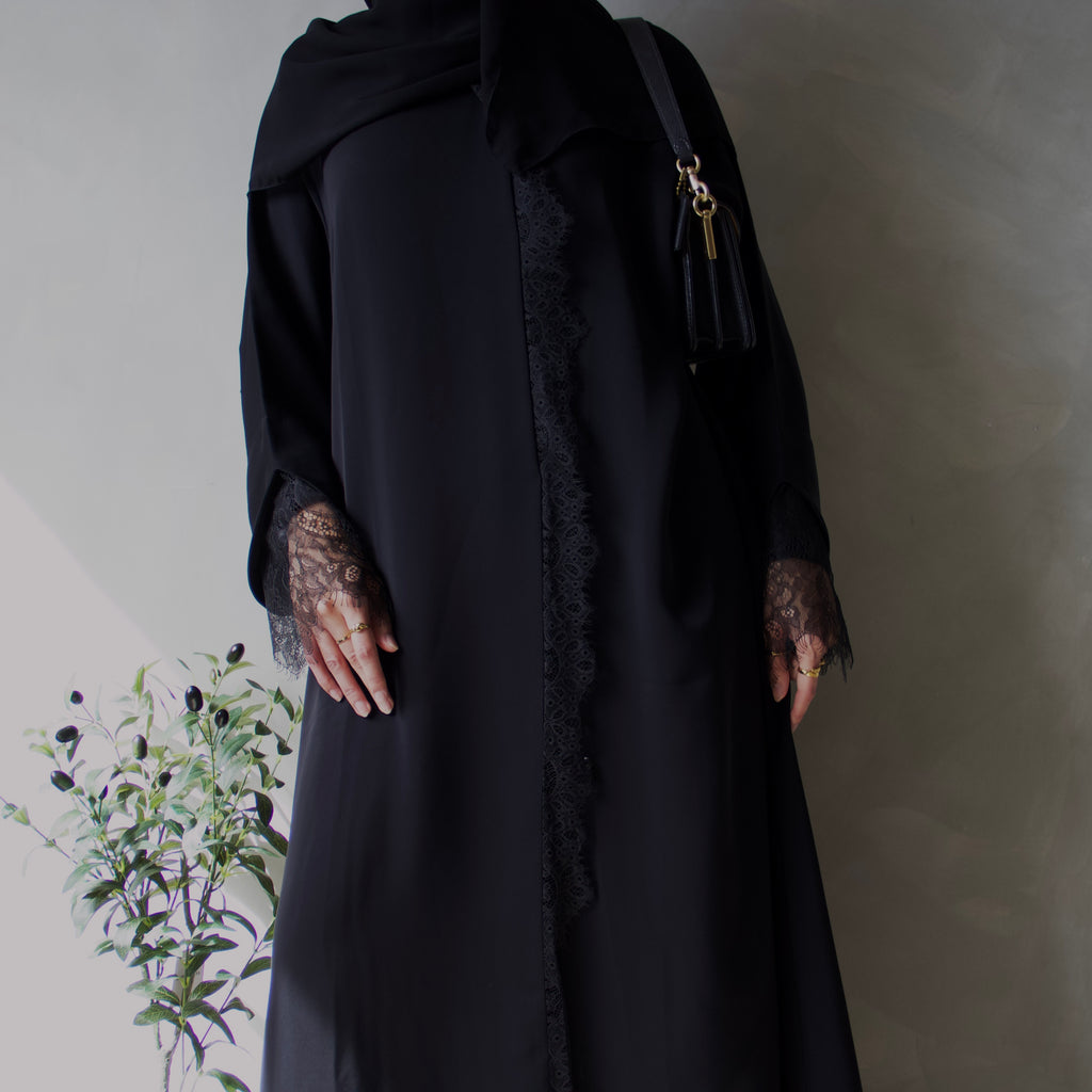 Black laced abaya with sheila scarf