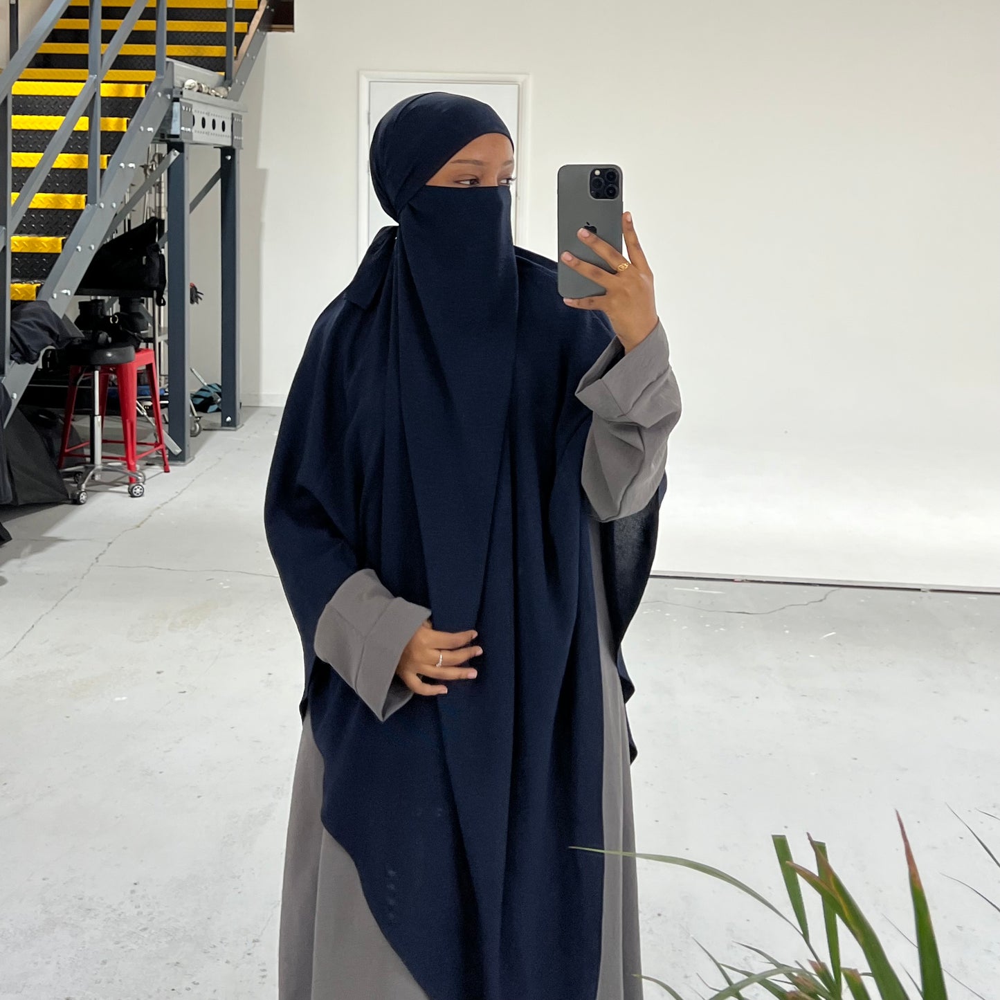 Extra Long Crepe Navy Blue Khimar with Niqab Ties
