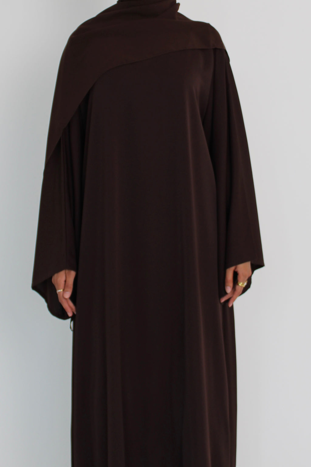 Choc Brown Signature Bell Sleeve Abaya with hijab