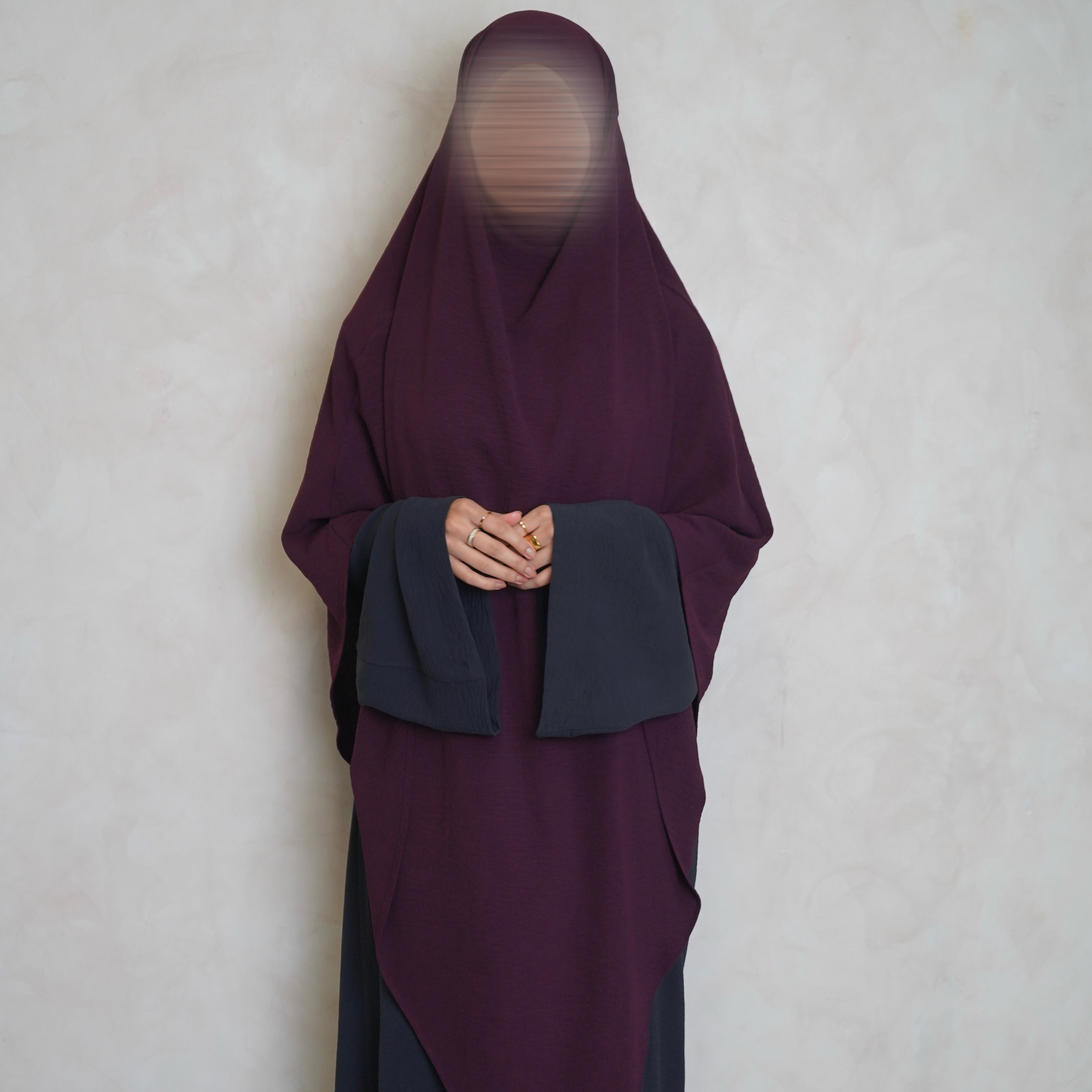 Extra Long Crepe Burgundy Khimar with Niqab Ties