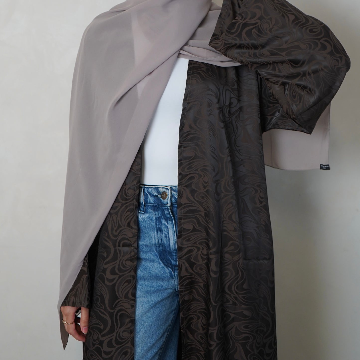 Jacquard Choc Brown Open Abaya