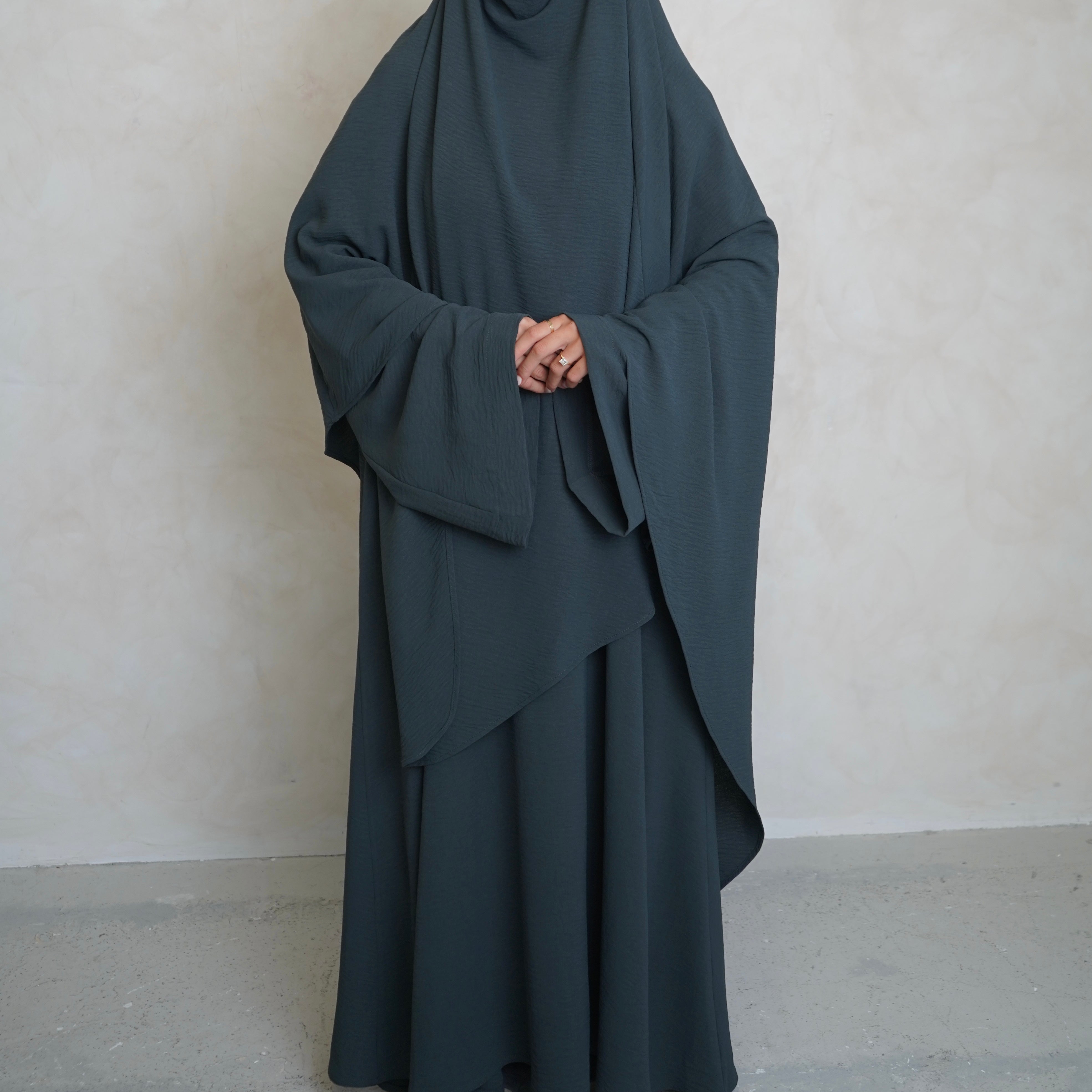 Teal Crepe Khimar with Niqab Ties