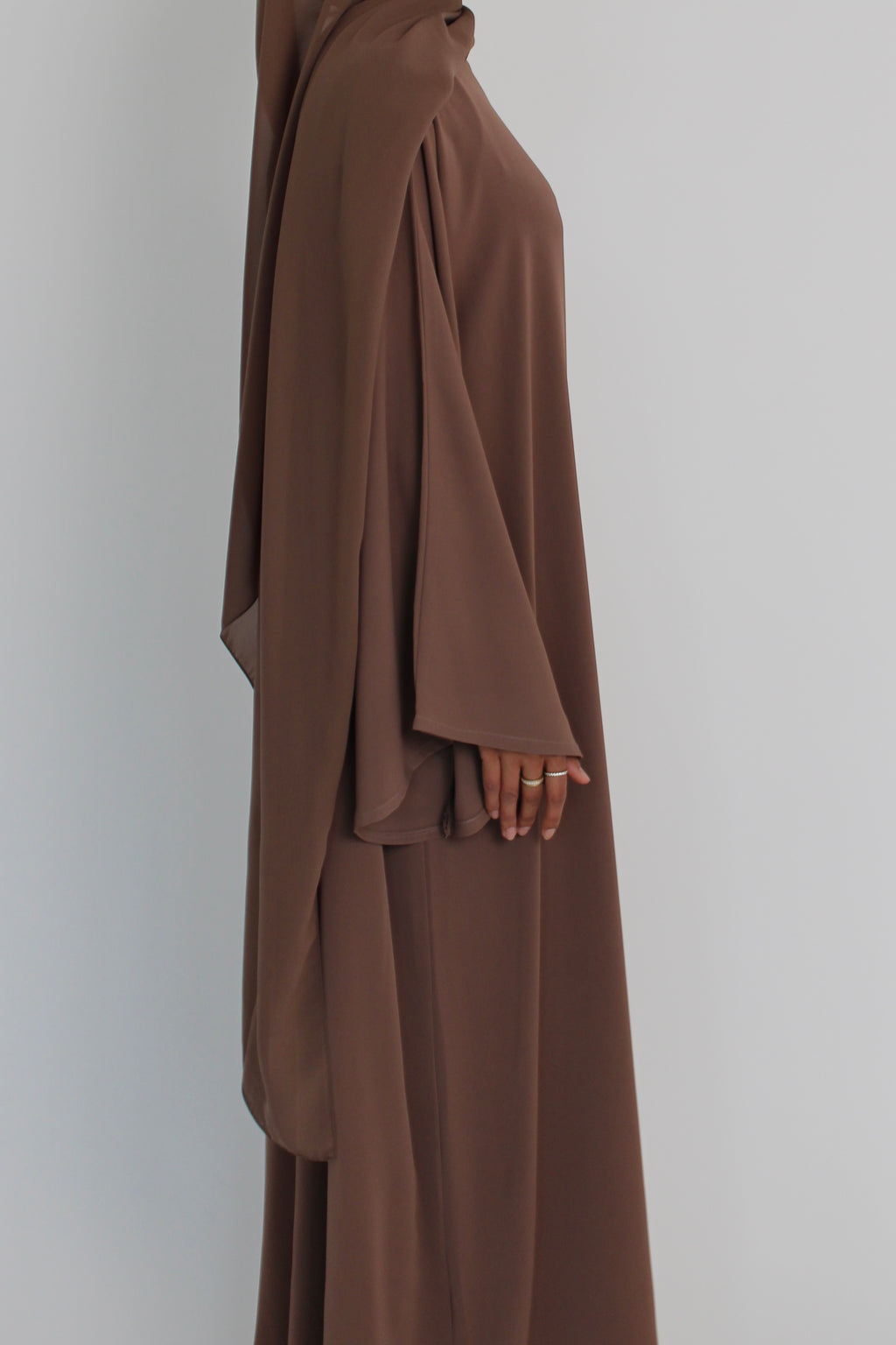 Mocha Brown Signature Bell Sleeve Abaya with hijab