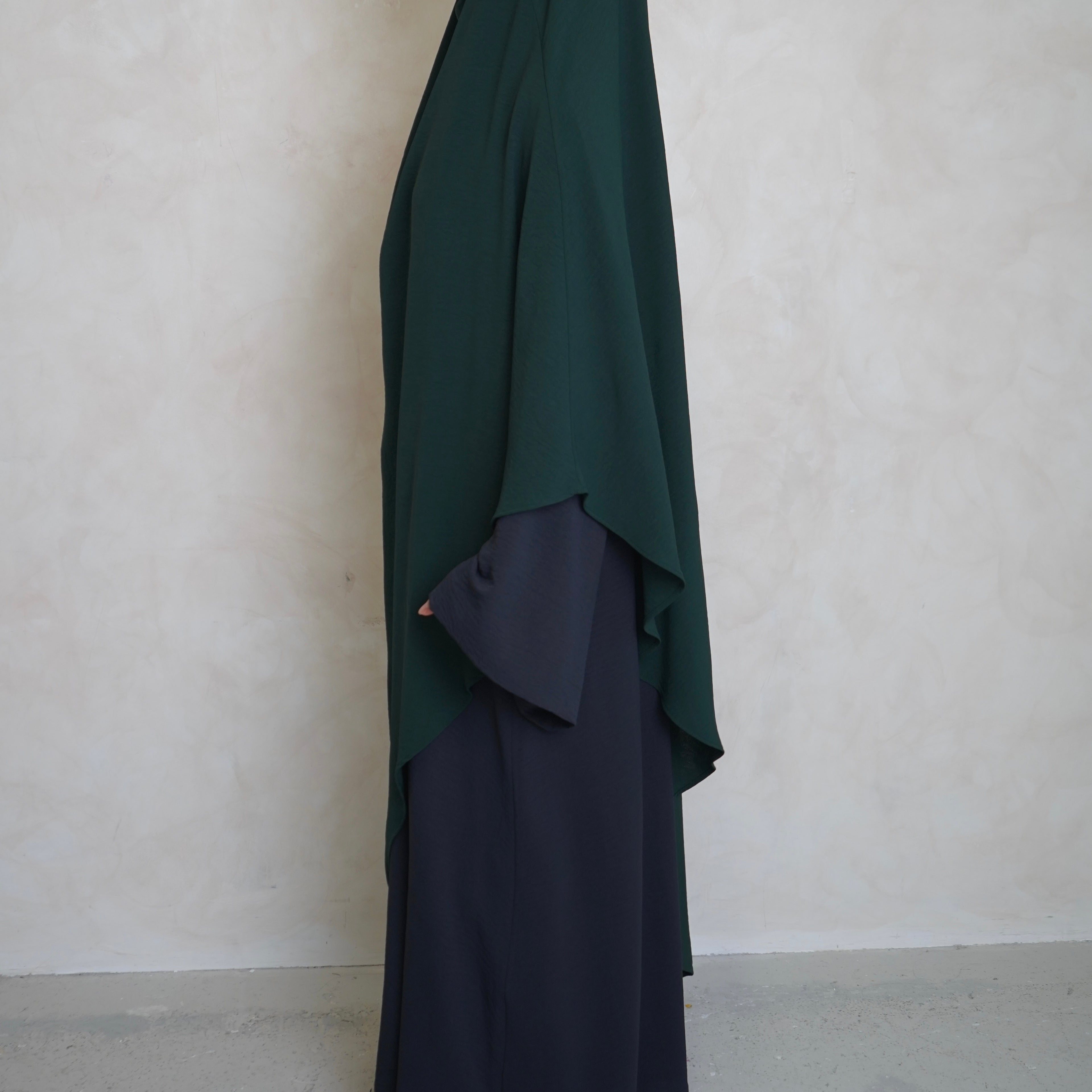 Extra Long Crepe Bottle Green Khimar with Niqab Ties