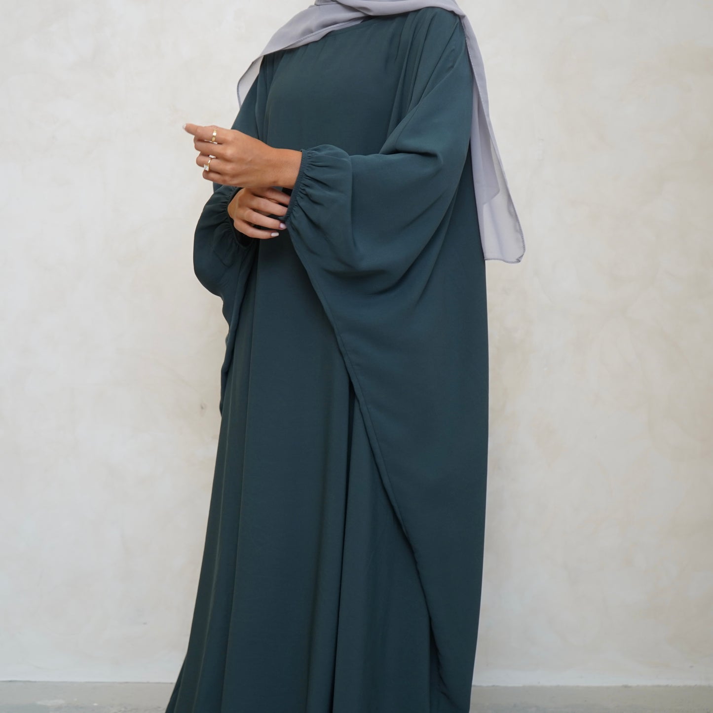 Cuffed Norah Batwing Jilbaya Teal Grey