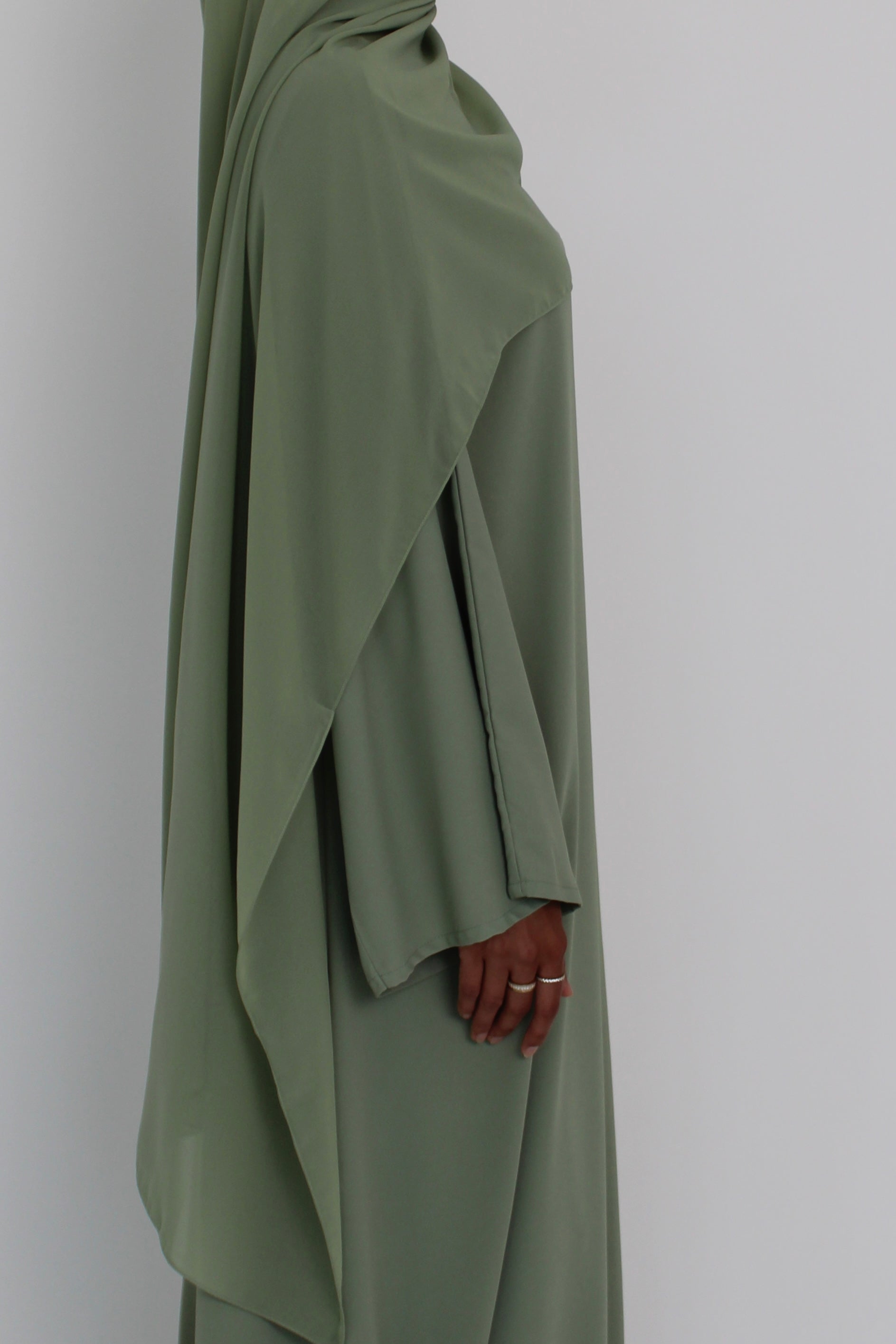 Sage Mist Bell Sleeve Abaya with hijab