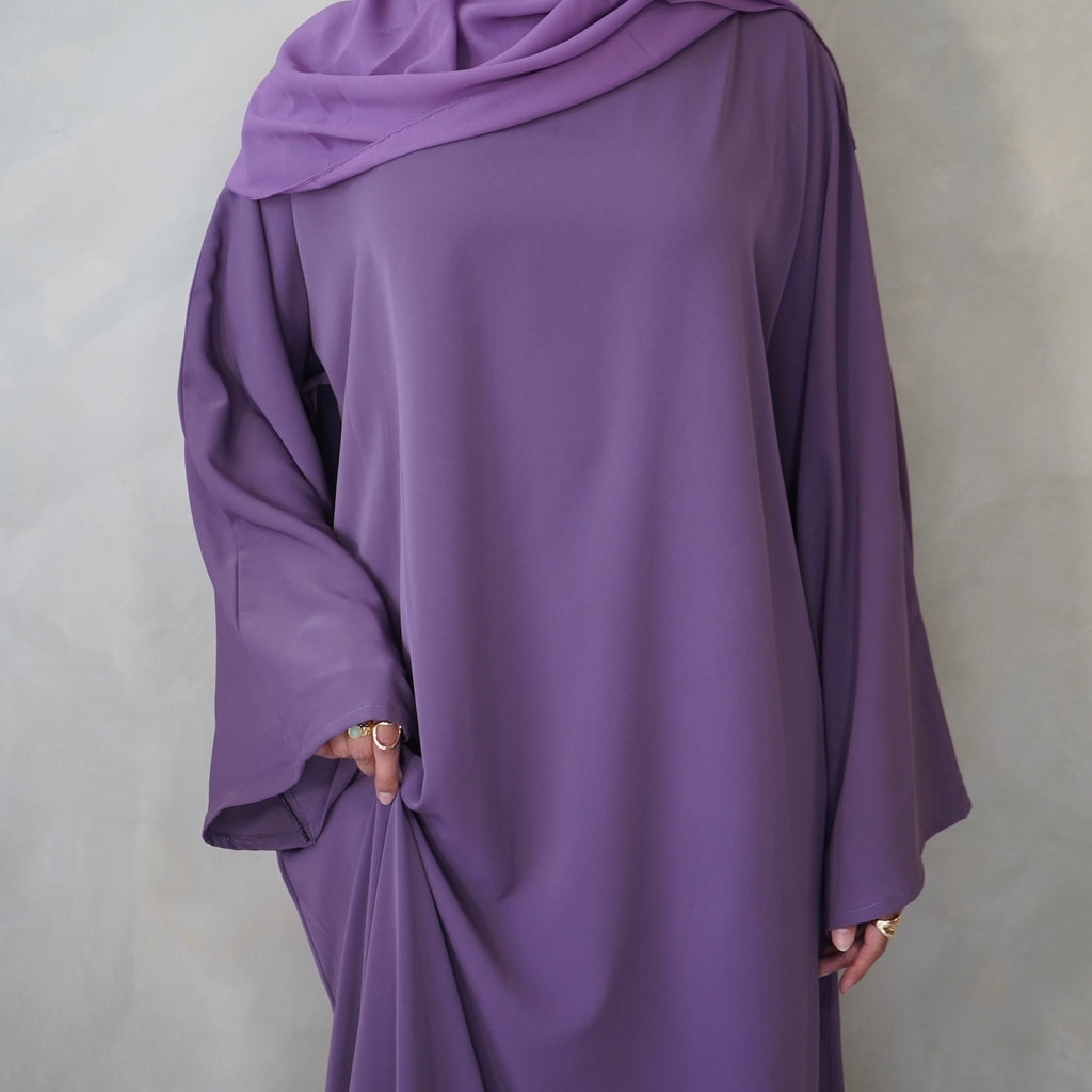 Deep Purple Bell Sleeve Abaya with Sheila Hijab