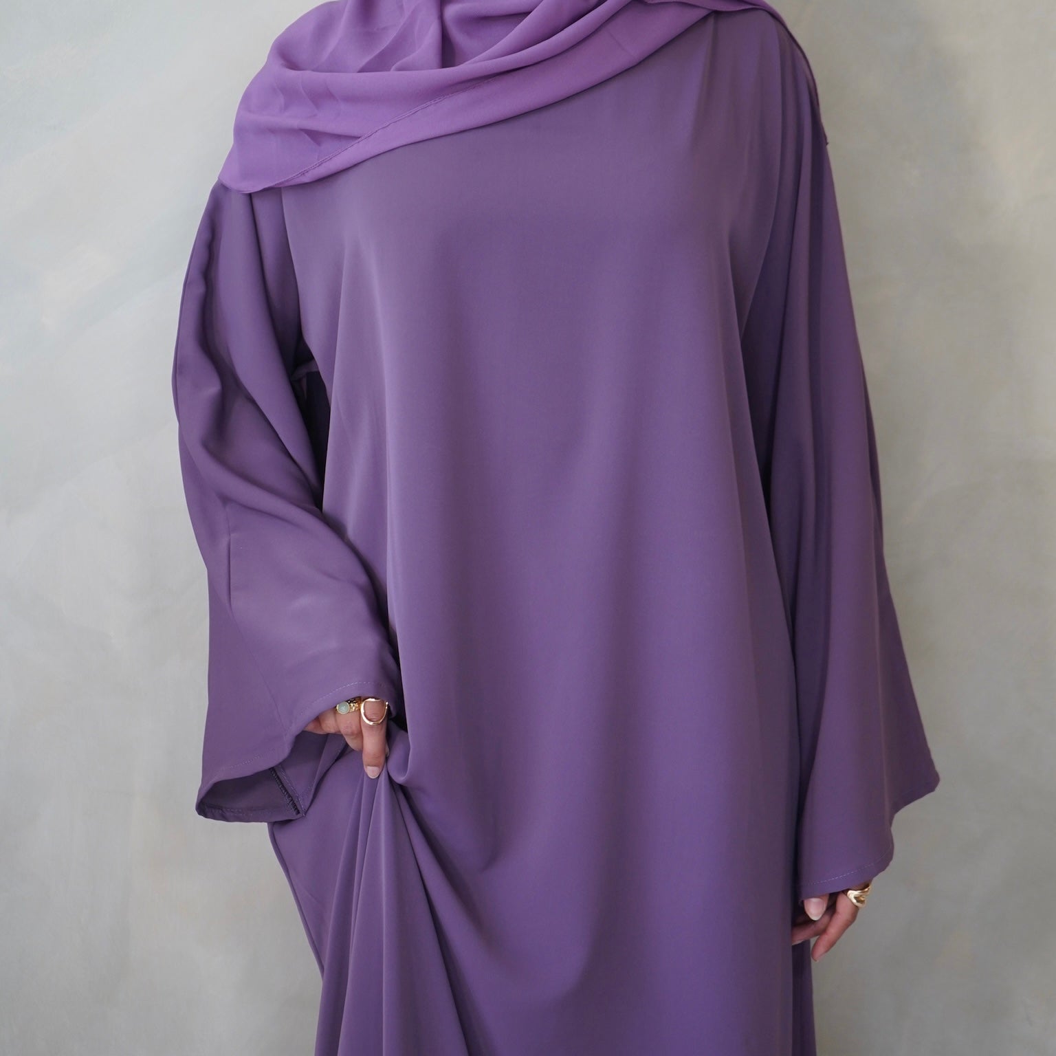 Deep Purple Bell Sleeve Abaya with Sheila Hijab