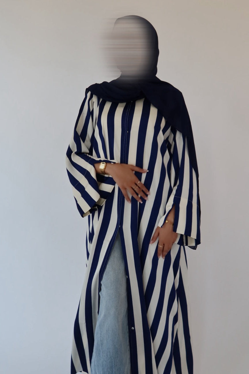 Navy Blue Stripe abaya with matching scarf