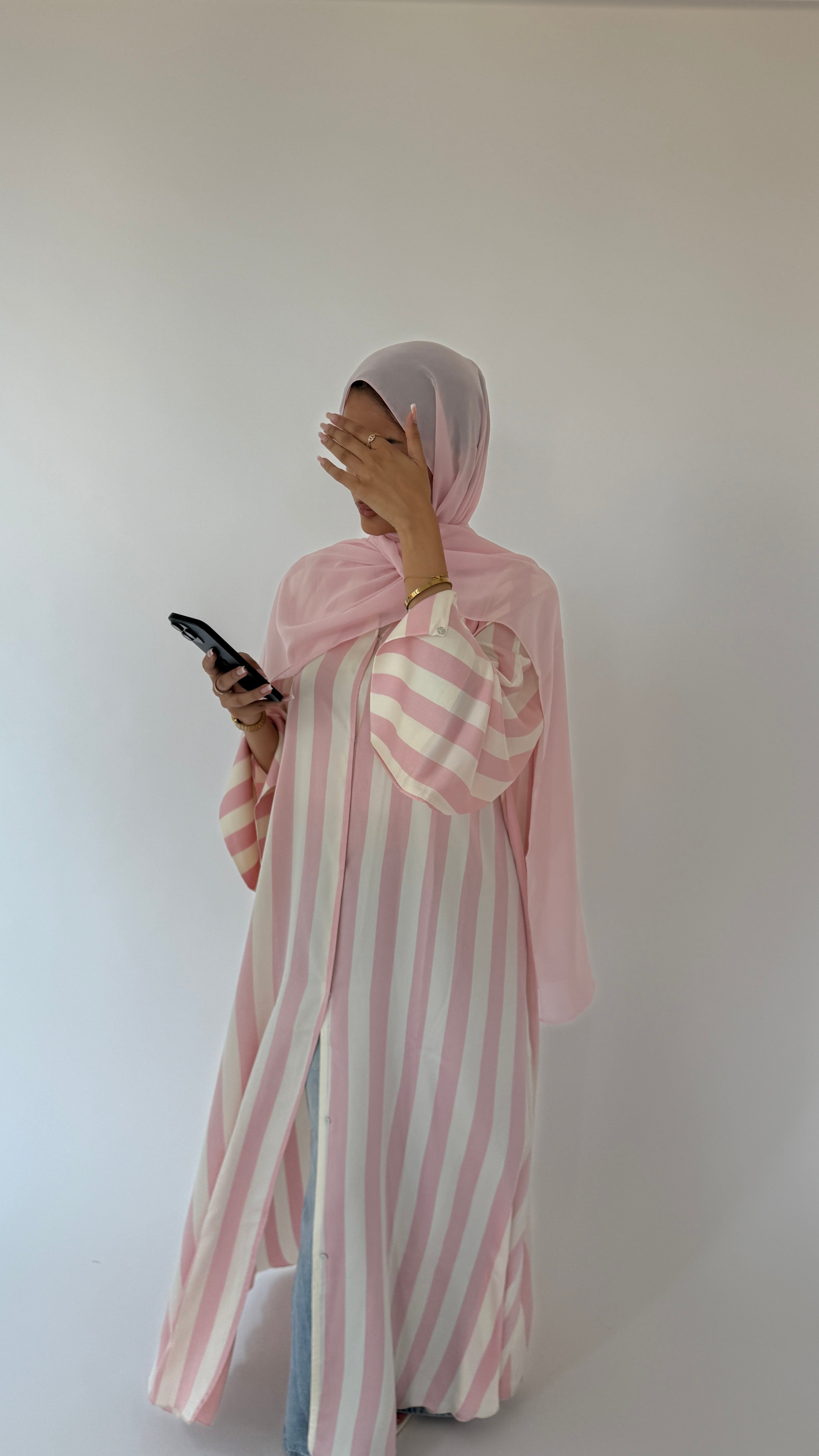 Candy Pink Stripe abaya with matching scarf
