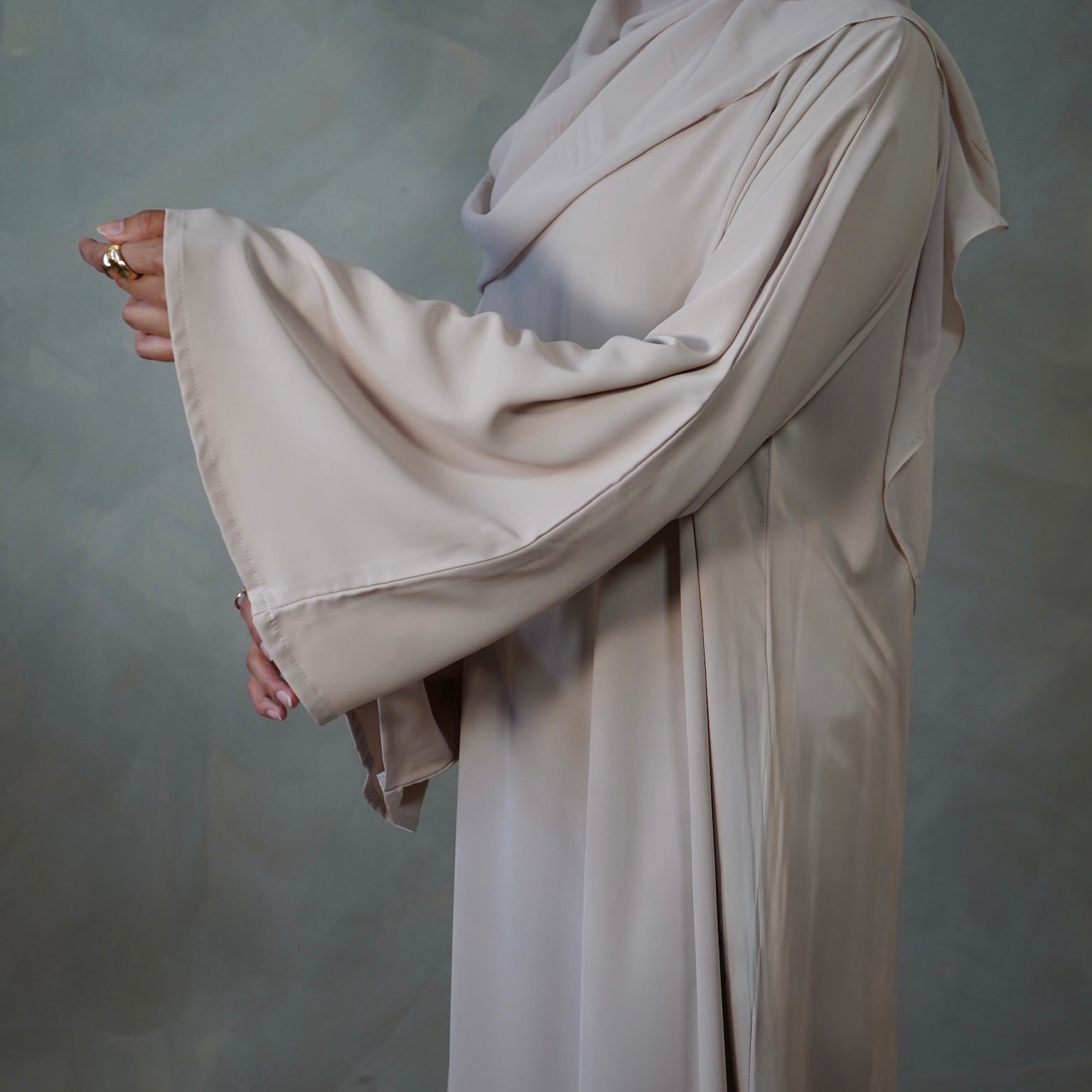 Warm Beige Bell Sleeve Abaya with Sheila Hijab