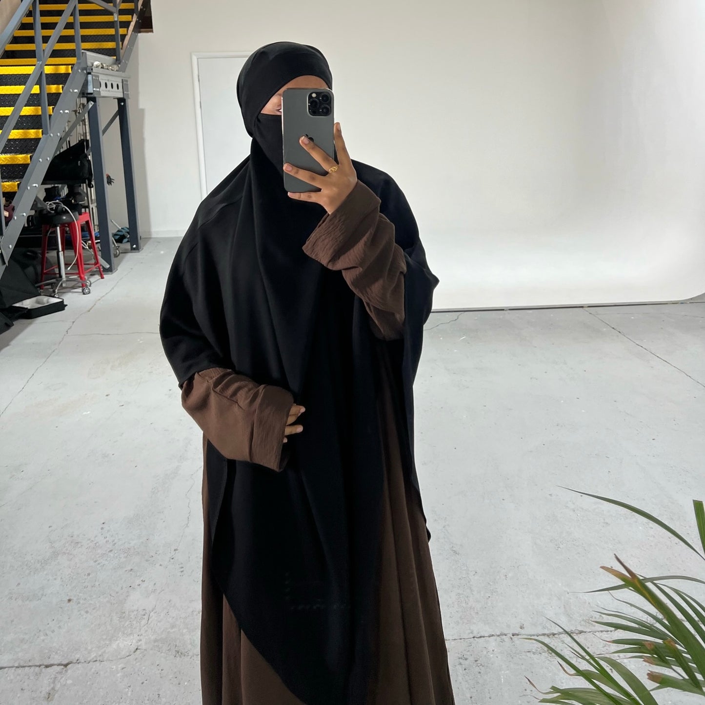 Extra Long Crepe Black Khimar with Niqab Ties