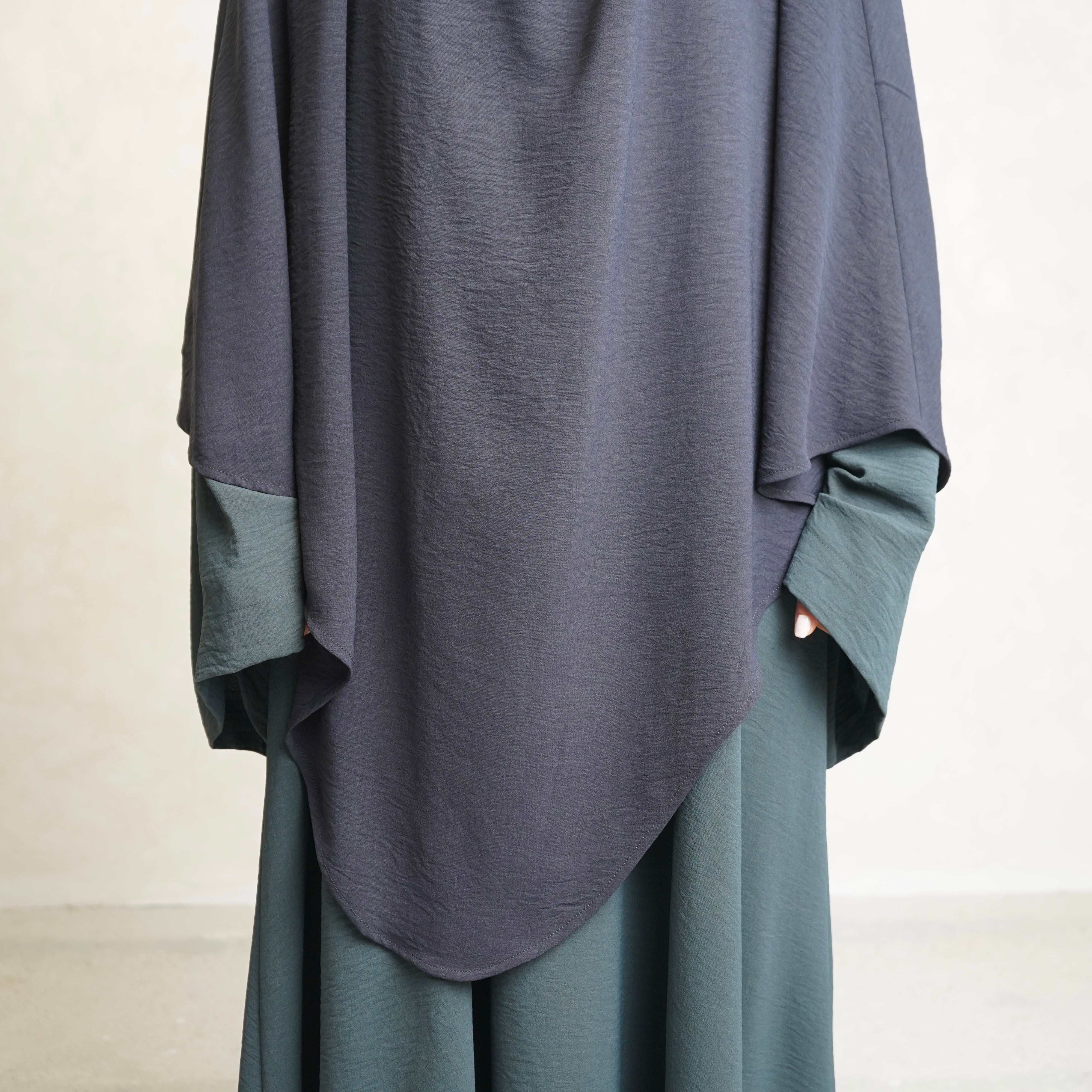 Navy Grey Crepe with Khimar Niqab Ties