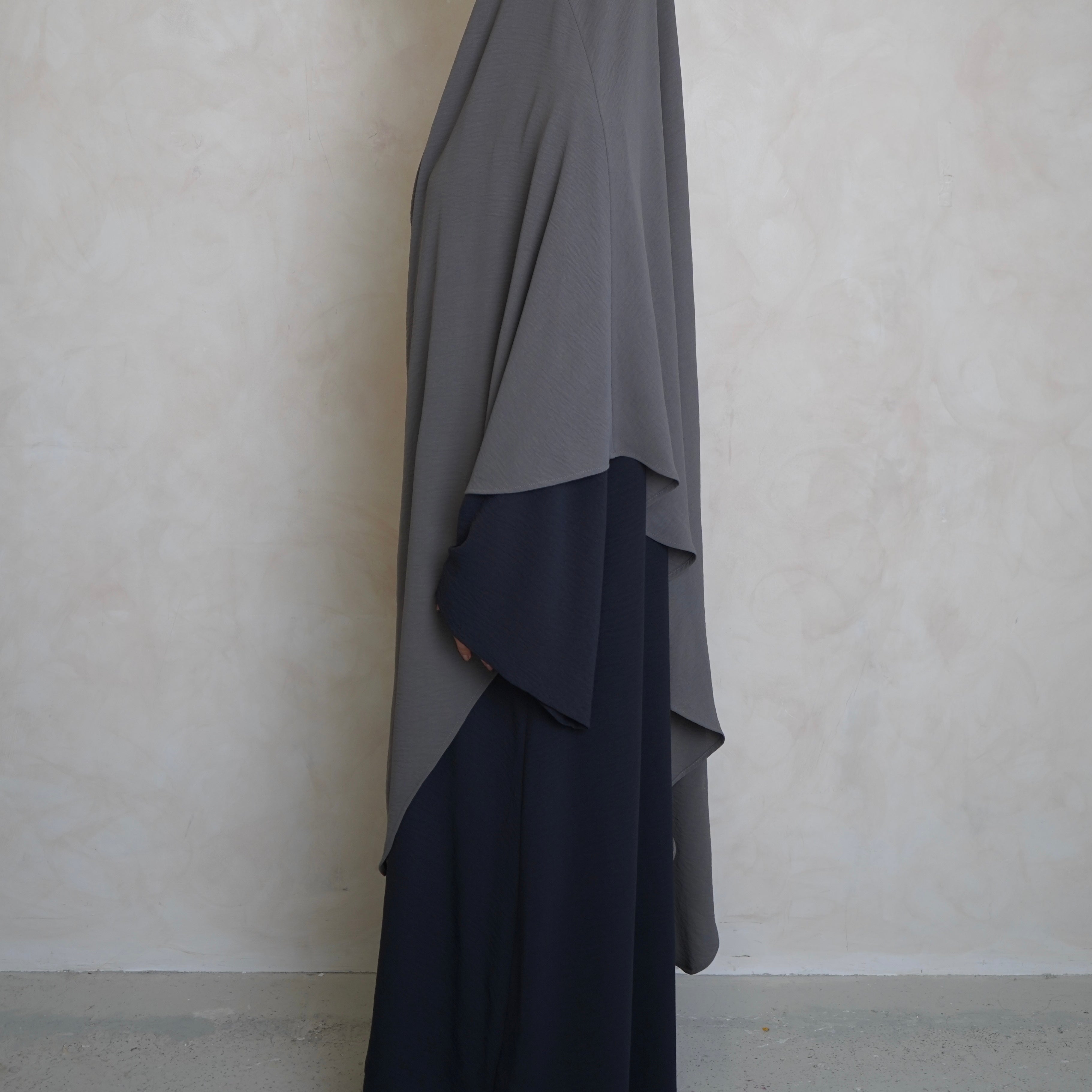 Extra Long Crepe Light Grey Khimar with Niqab Ties