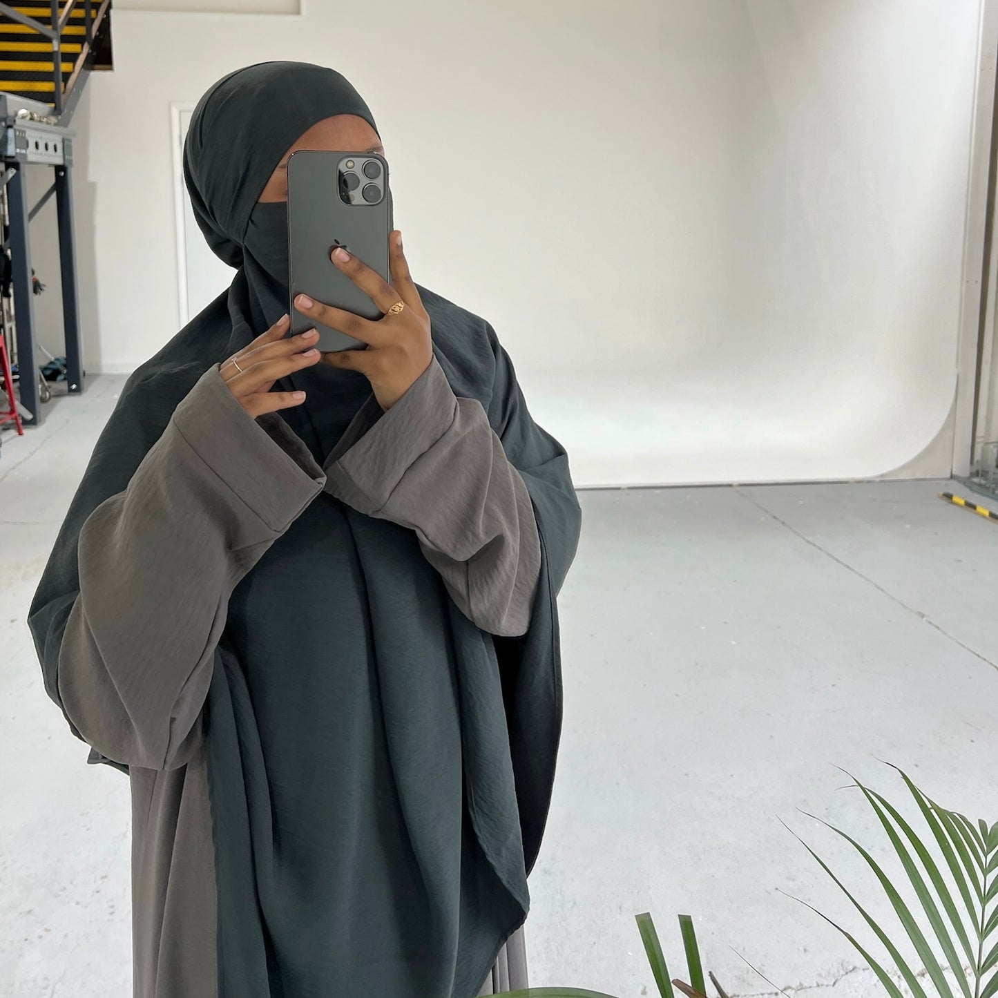 Teal Crepe Khimar with Niqab Ties