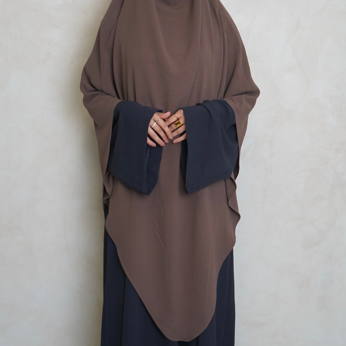 Extra Long Crepe Brown Khimar with Niqab Ties