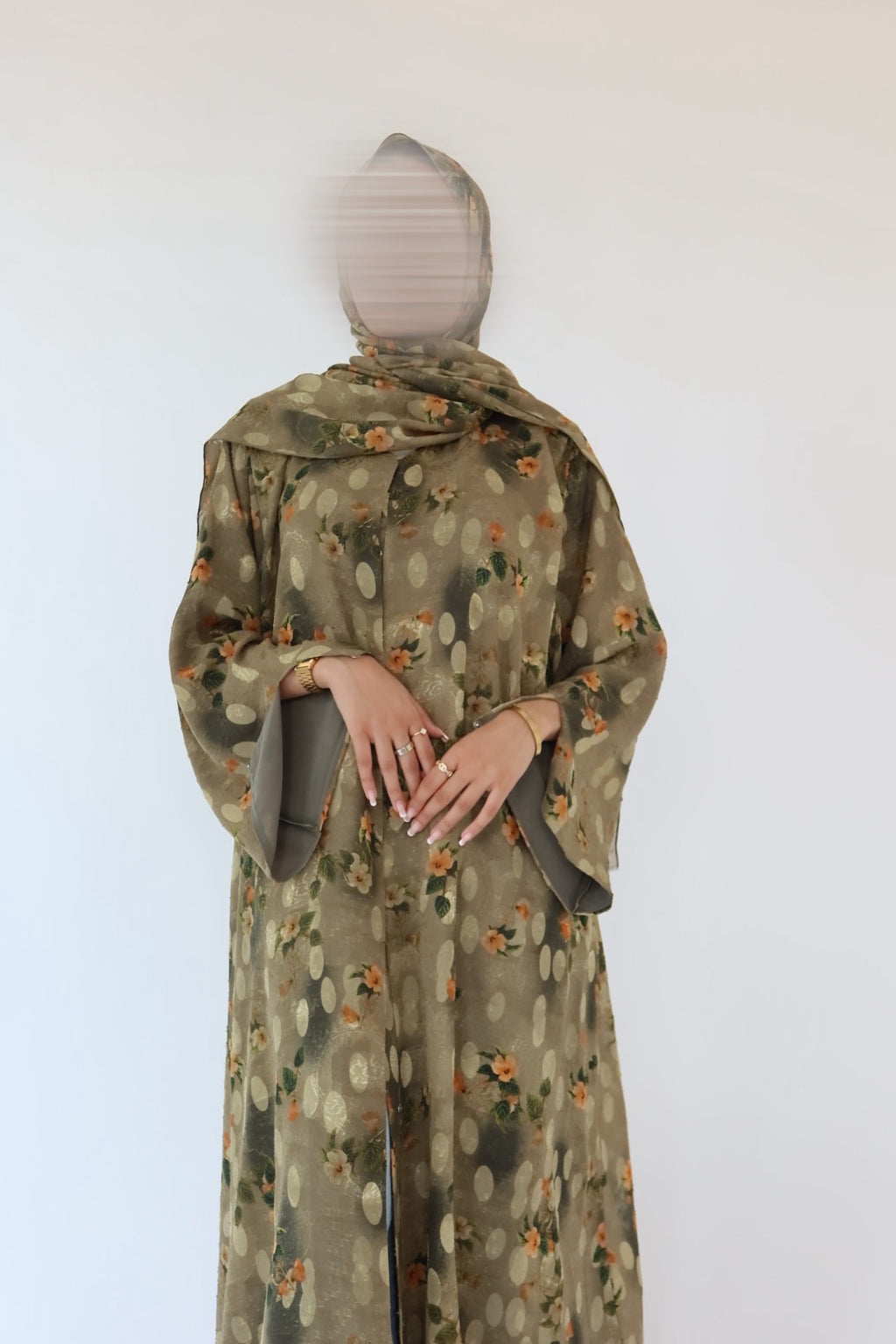 Olive Tree print abaya with matching scarf