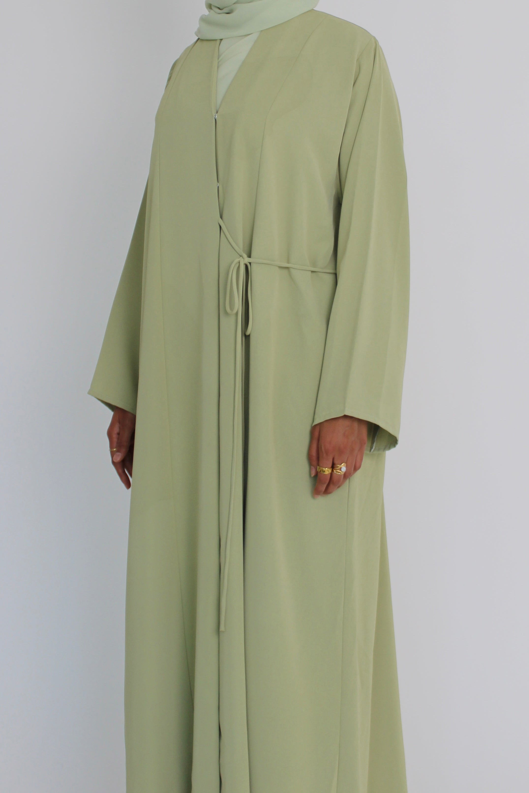 Lime Green Tie Abaya with Matching Sheila Scarf
