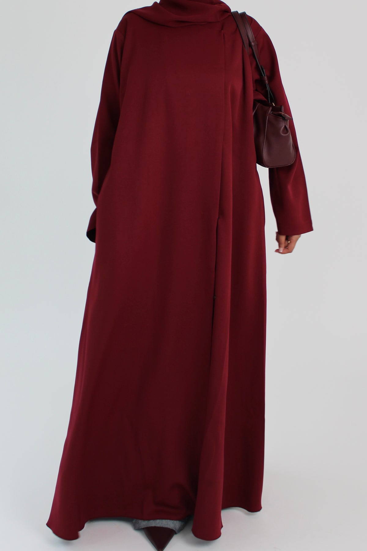 Cherry Red Draped Coat with Matching Sheila Hijab