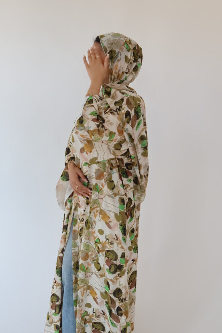 Forest Green print abaya with matching scarf